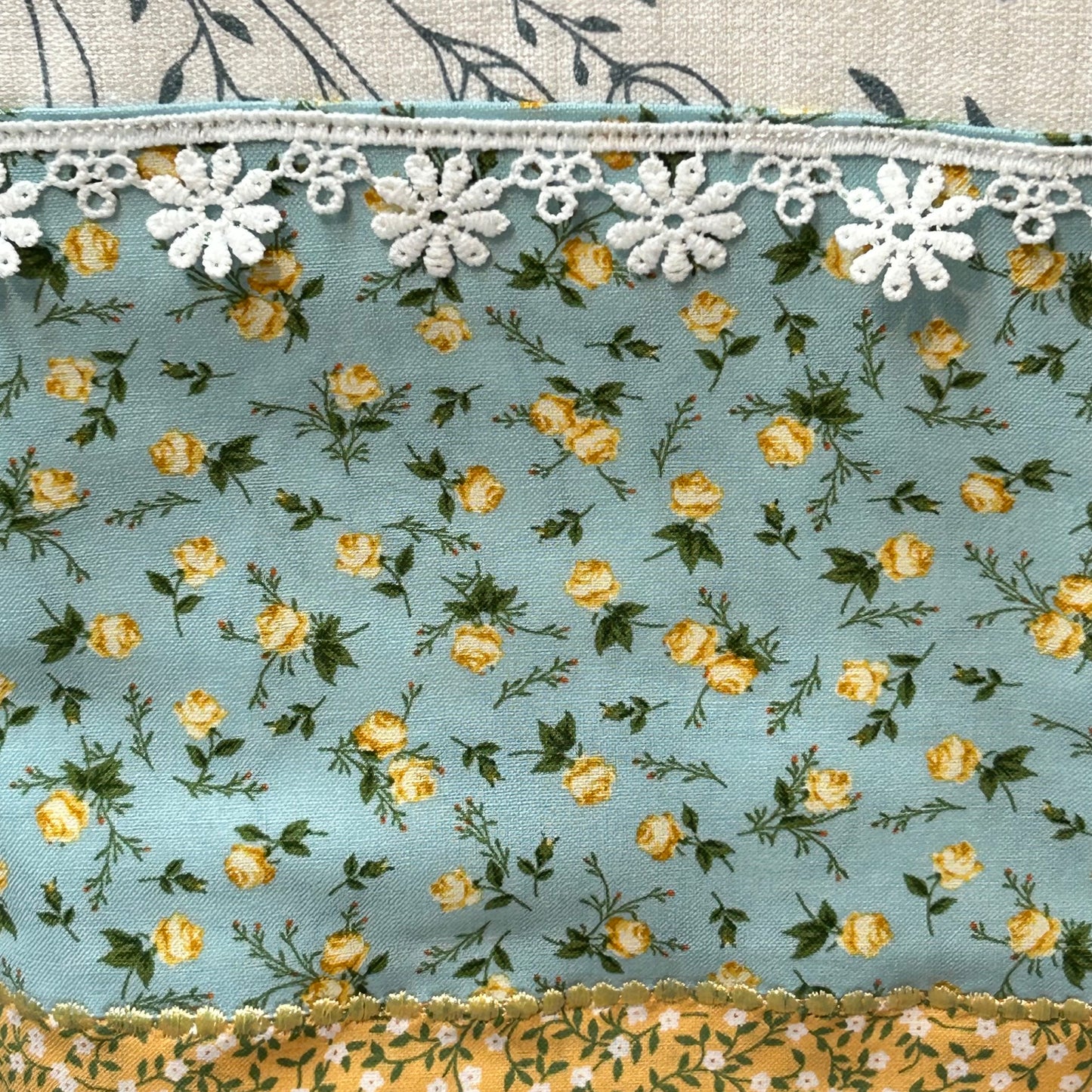 Handcrafted Farmhouse Tea Towel with Yellow Roses