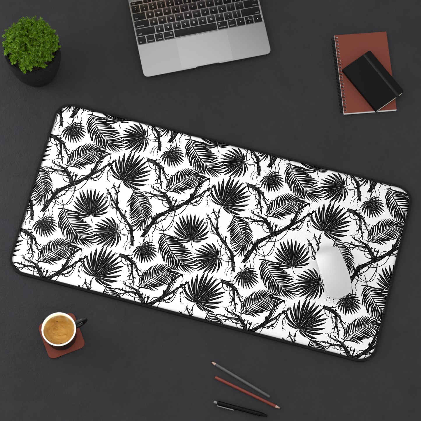 Botanical Black and White Desk Mat - Modern Home Office Decor