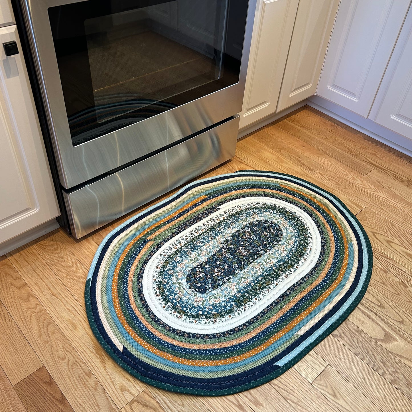 Blue and Green Jelly Roll Rug For Kitchen Handmade Cotton Rug
