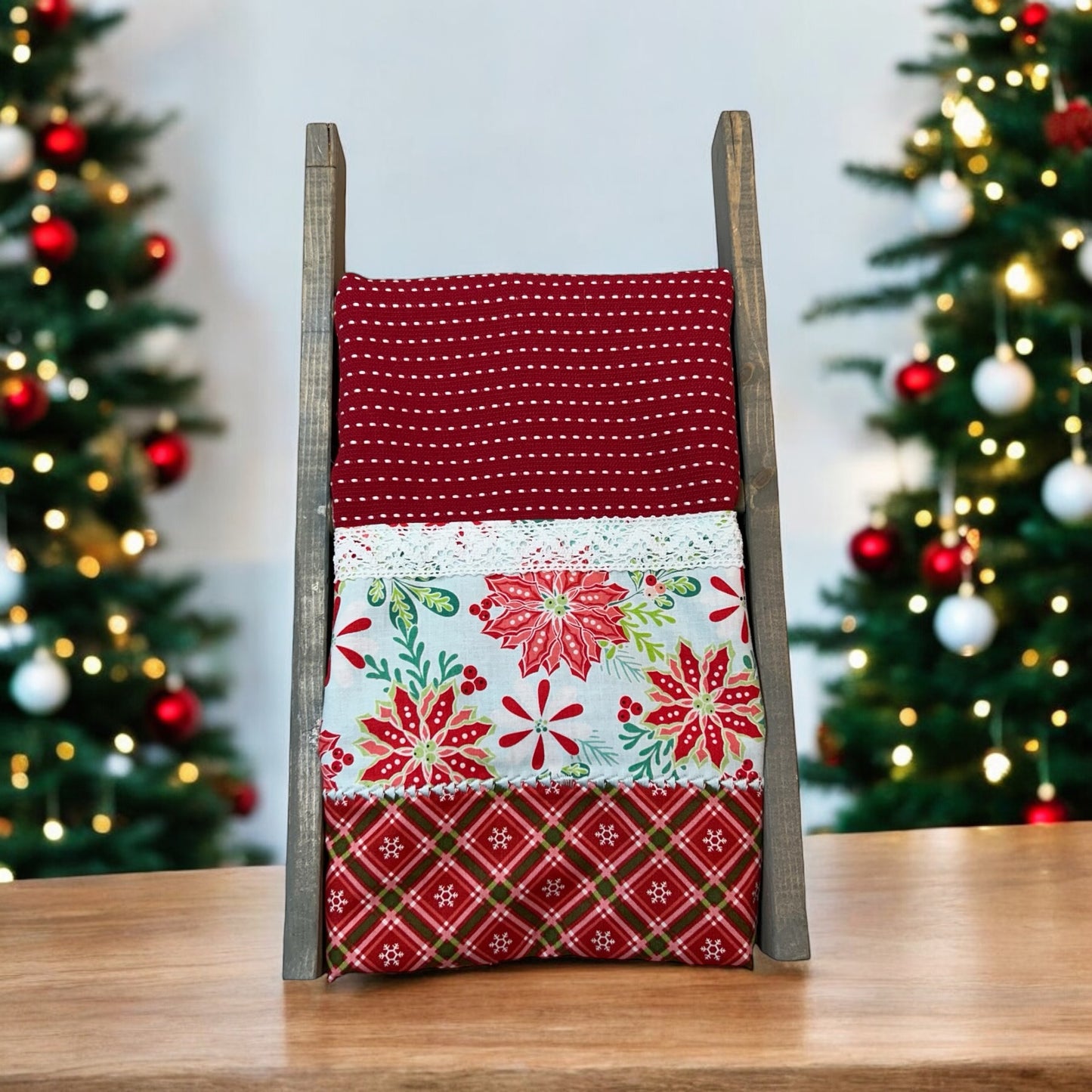 Cute Christmas Poinsettia Print Tea Towel