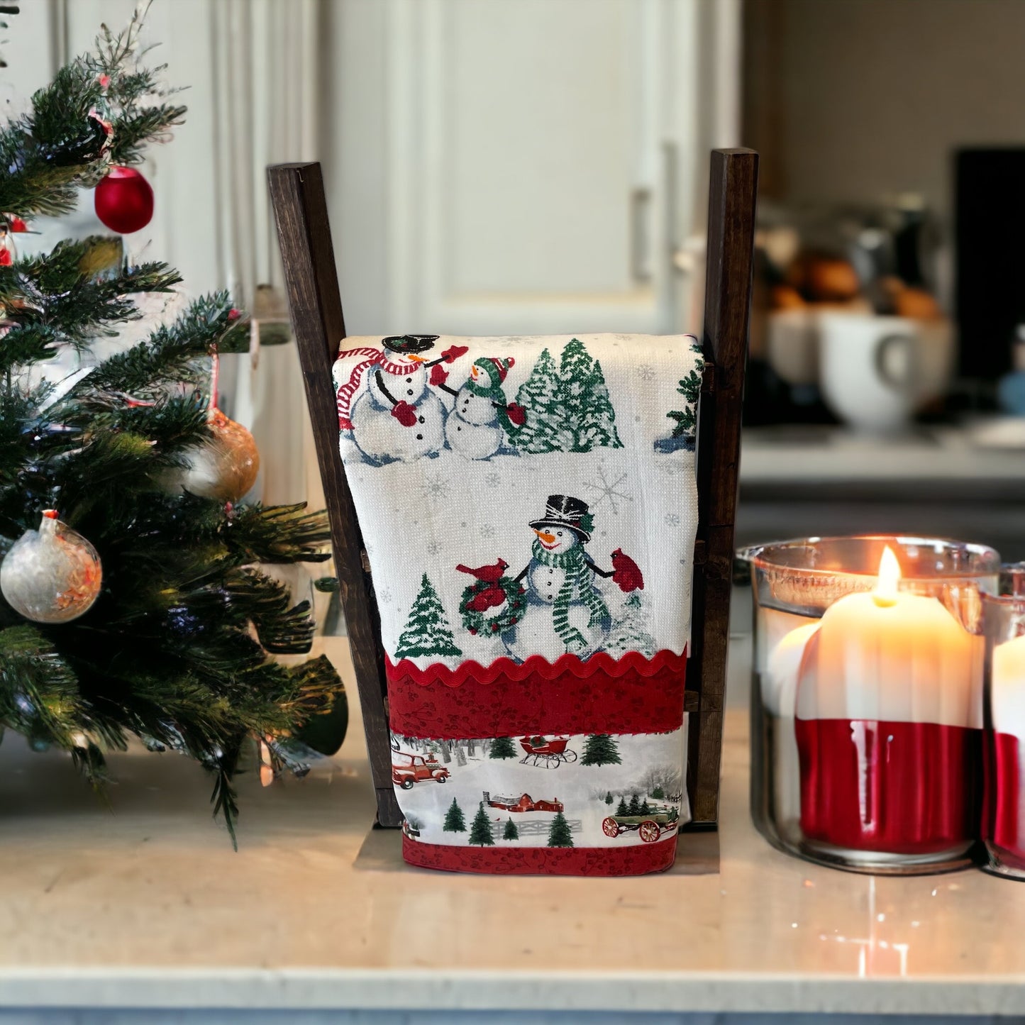Snowman Kitchen Dish Towel With Handcrafted Details