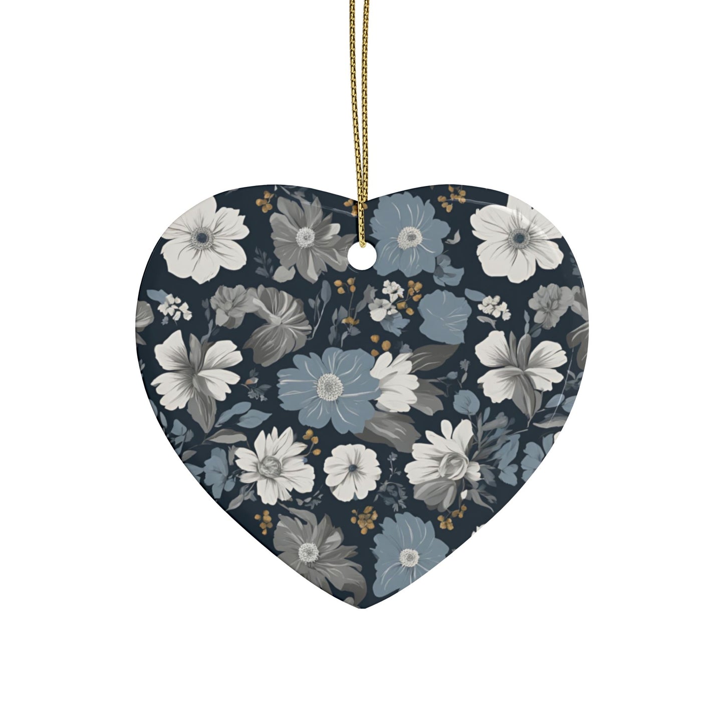 Floral Heart Ceramic Ornaments - Elegant Home Decor, Gift for Weddings, Christmas Tree Decor, DIY Crafting, Seasonal Celebrations