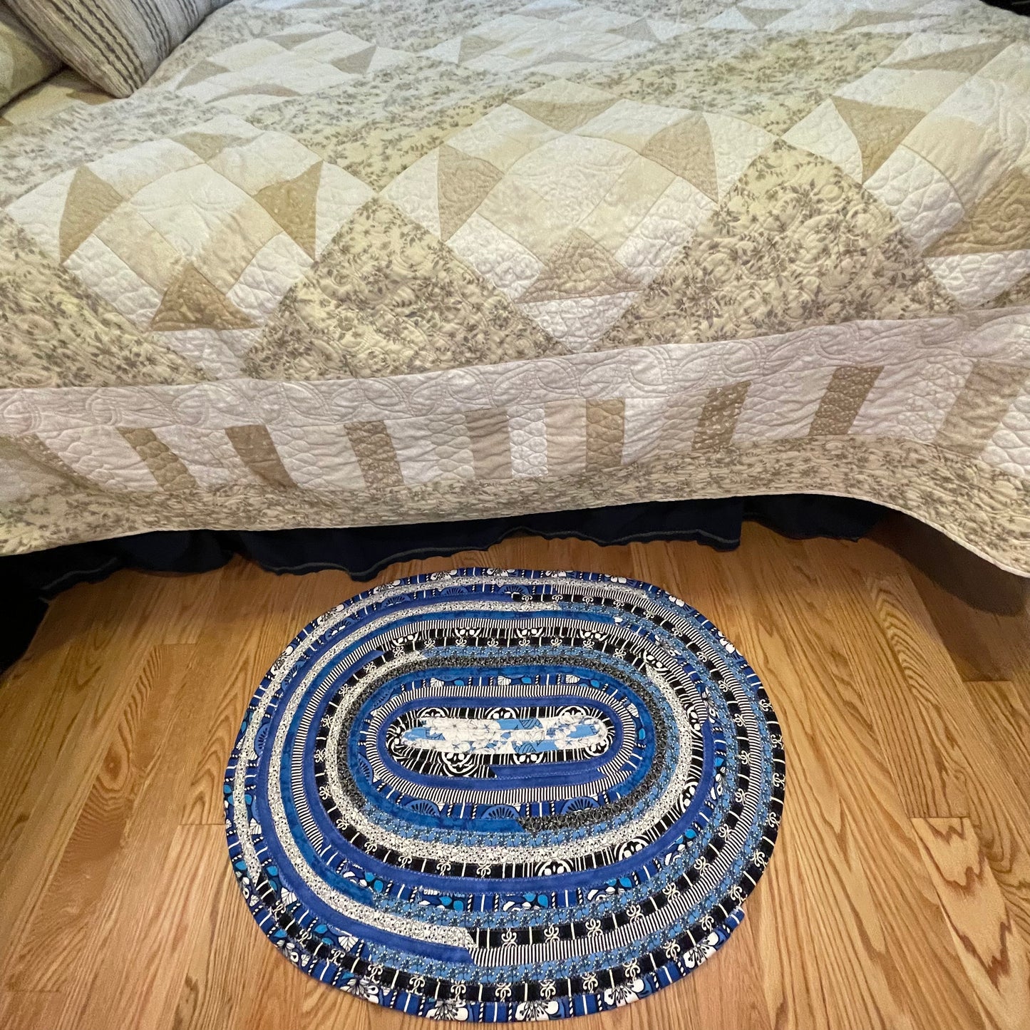 Black and Blue Kitchen Sink Rug or Bathmat, Washable Cotton Rug Handmade