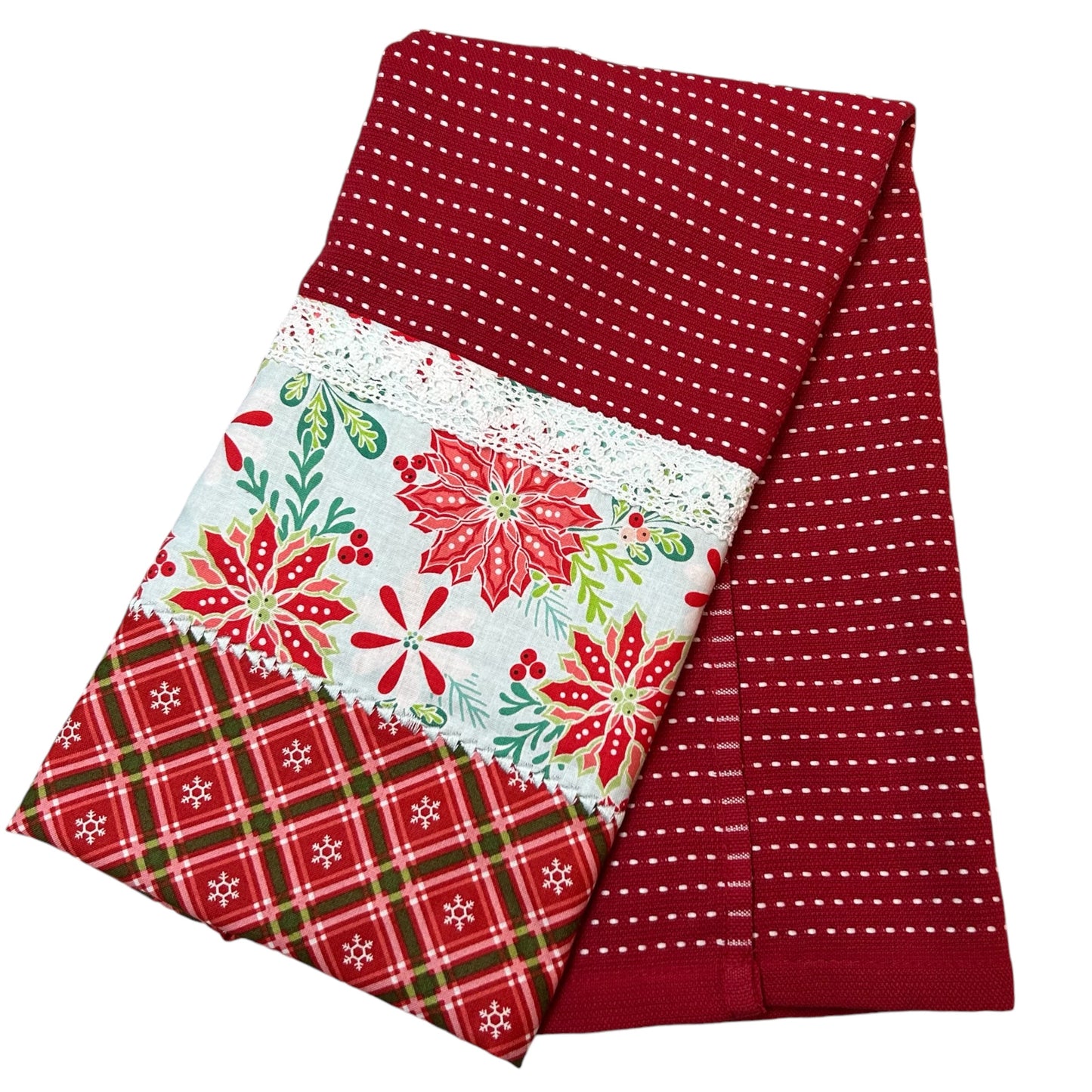 Cute Christmas Poinsettia Print Tea Towel