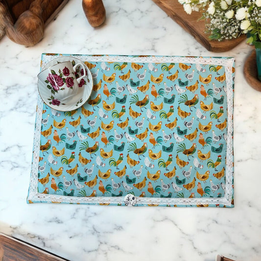 Handmade Dish Drying Mat With Farmhouse Chicken Print Made in Canada