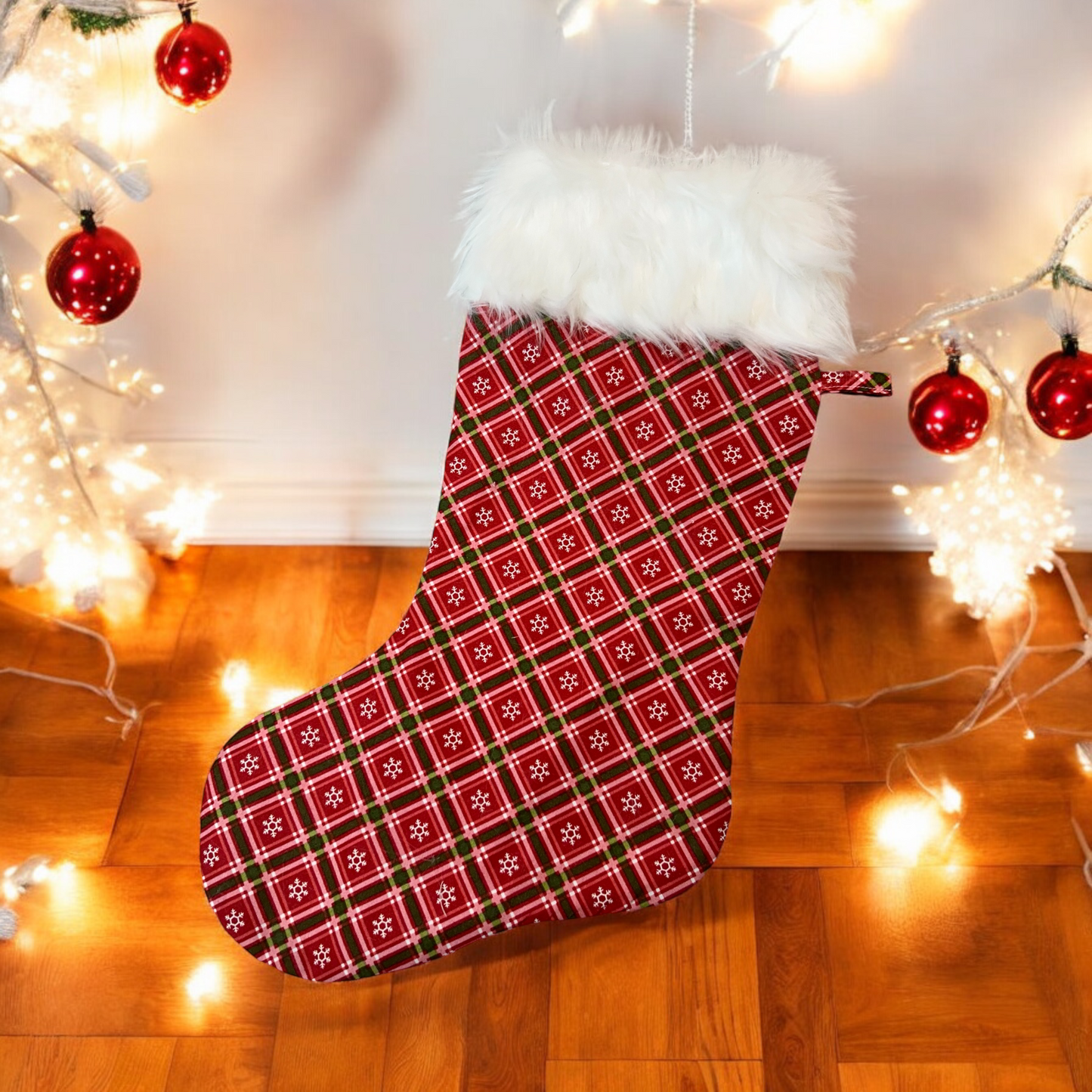 Luxurious Festive Red Christmas Stocking with Plush Fur Trim – Crafted in Canada