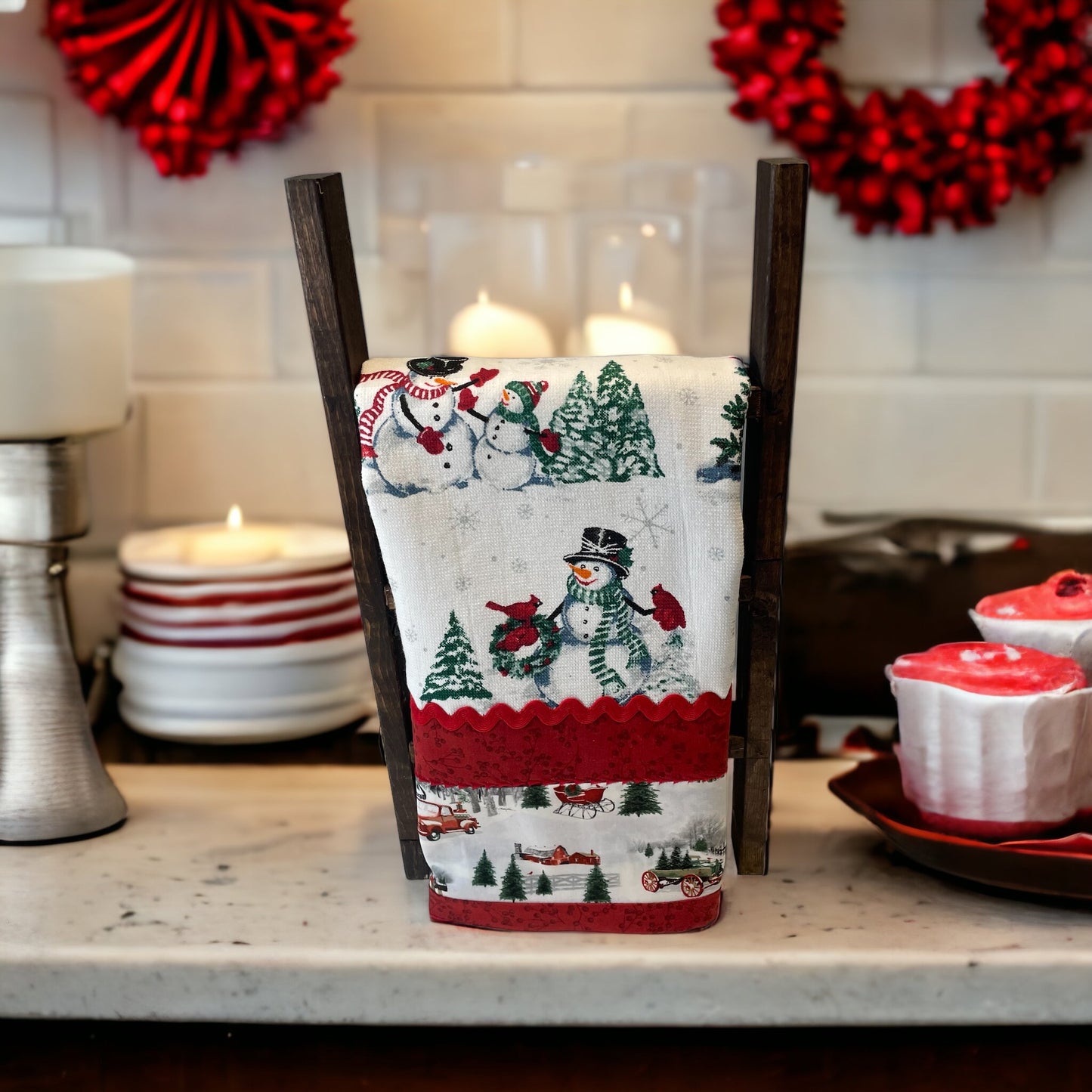 Snowman Kitchen Dish Towel With Handcrafted Details