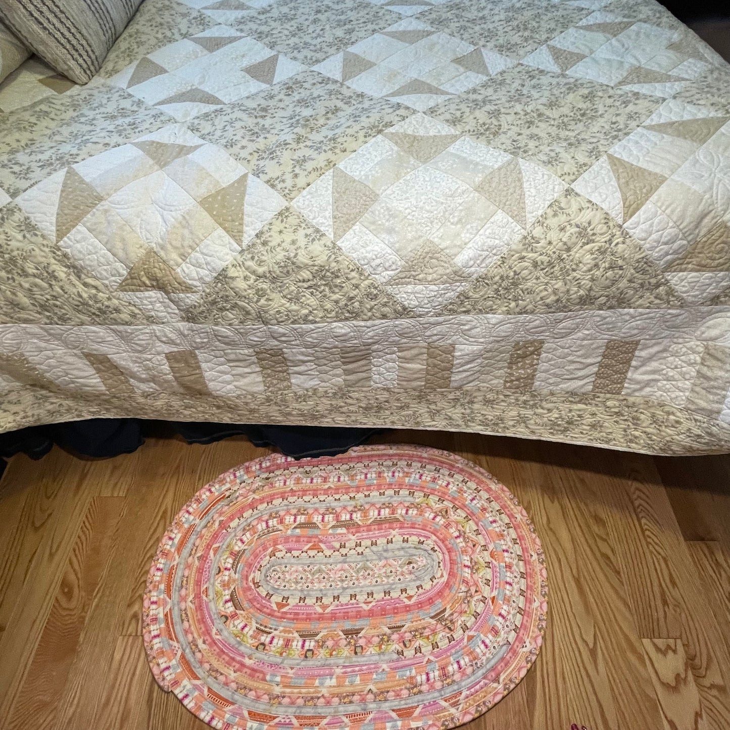 Pink and Cream Cotton Rug For Kitchen, Bedside Rug or Bathmat