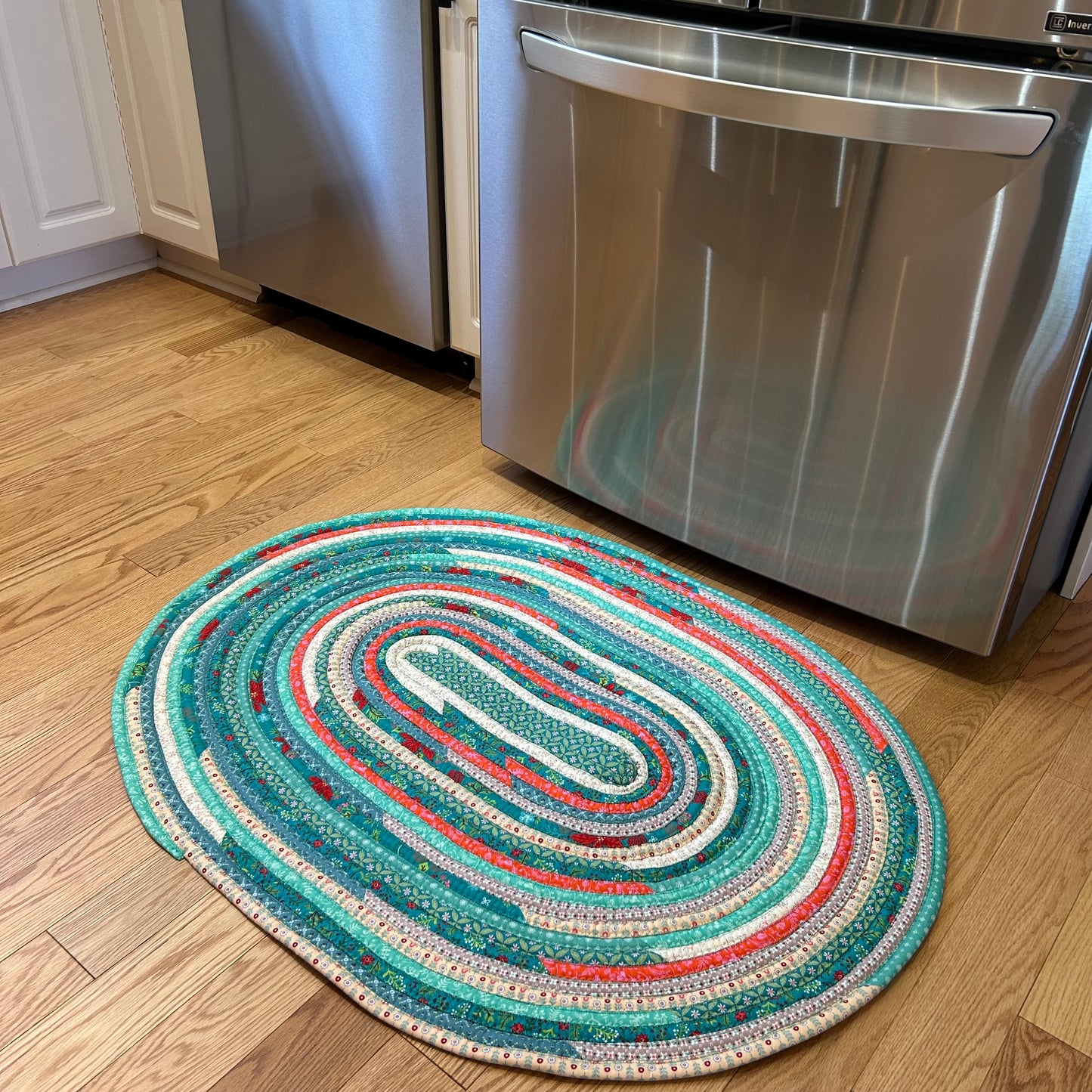 Teal Poinsettia Jelly Roll Rug Christmas Kitchen Rug