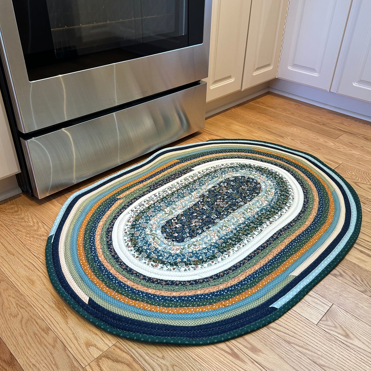 Blue and Green Jelly Roll Rug For Kitchen Handmade Cotton Rug