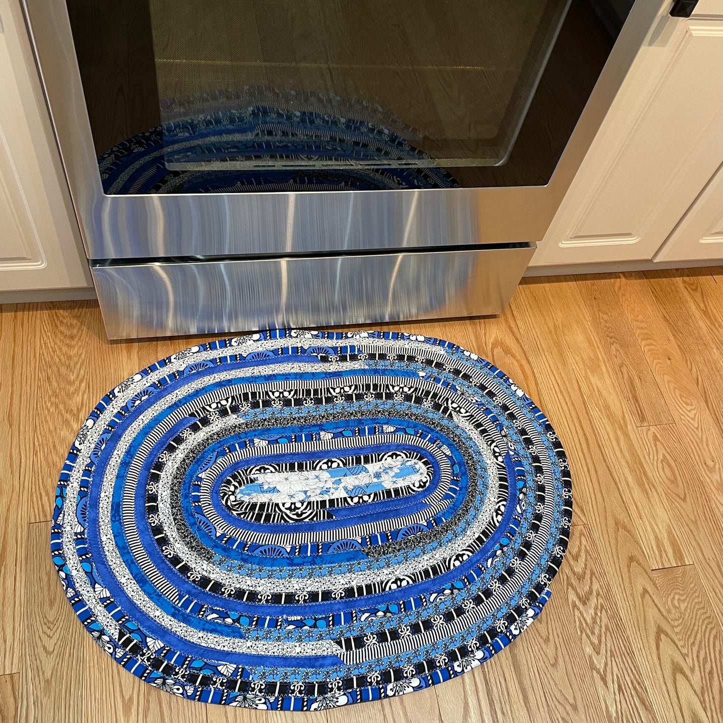 Black and Blue Kitchen Sink Rug or Bathmat, Washable Cotton Rug Handmade