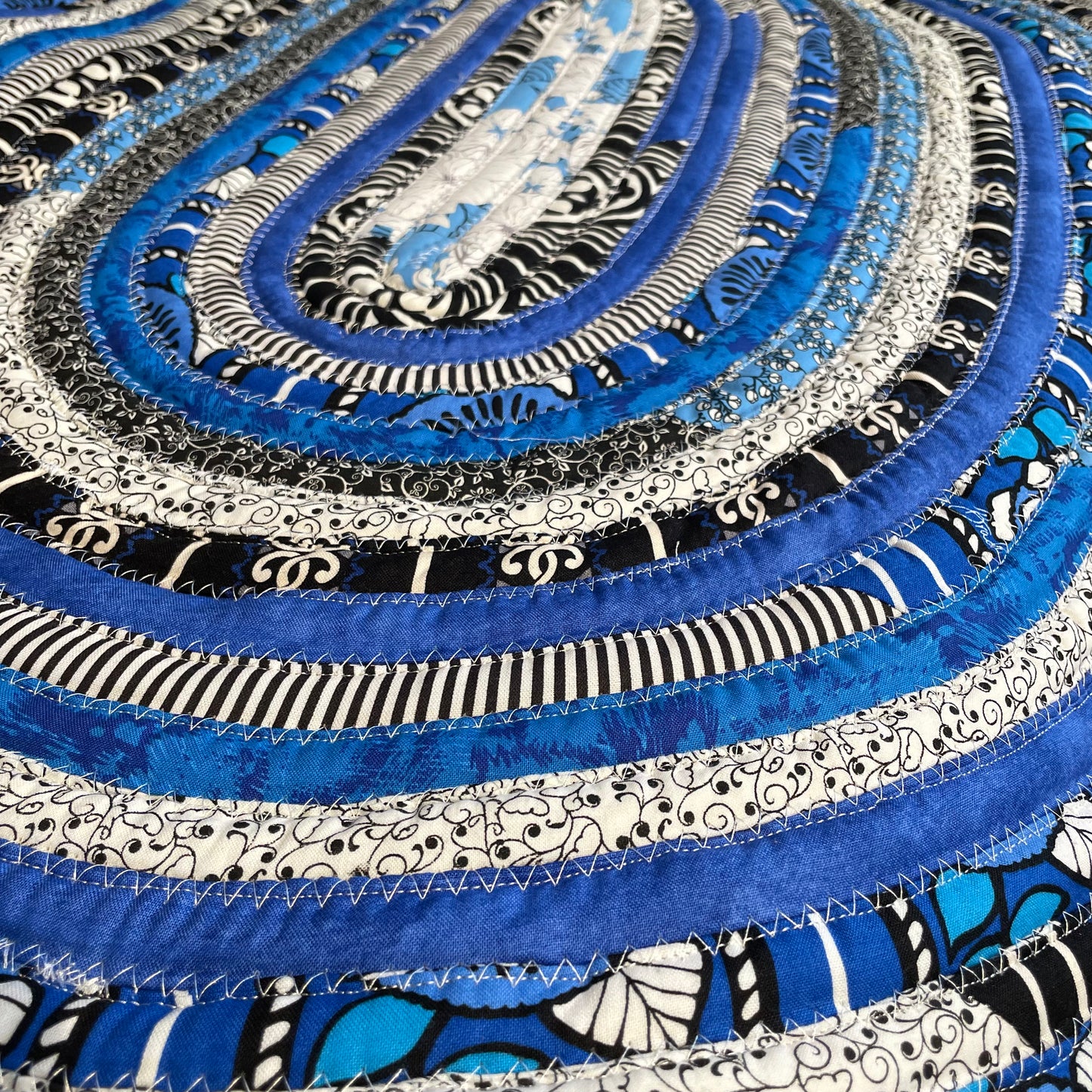 Black and Blue Kitchen Sink Rug or Bathmat, Washable Cotton Rug Handmade