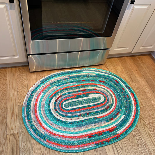 Teal Poinsettia Jelly Roll Rug Christmas Kitchen Rug