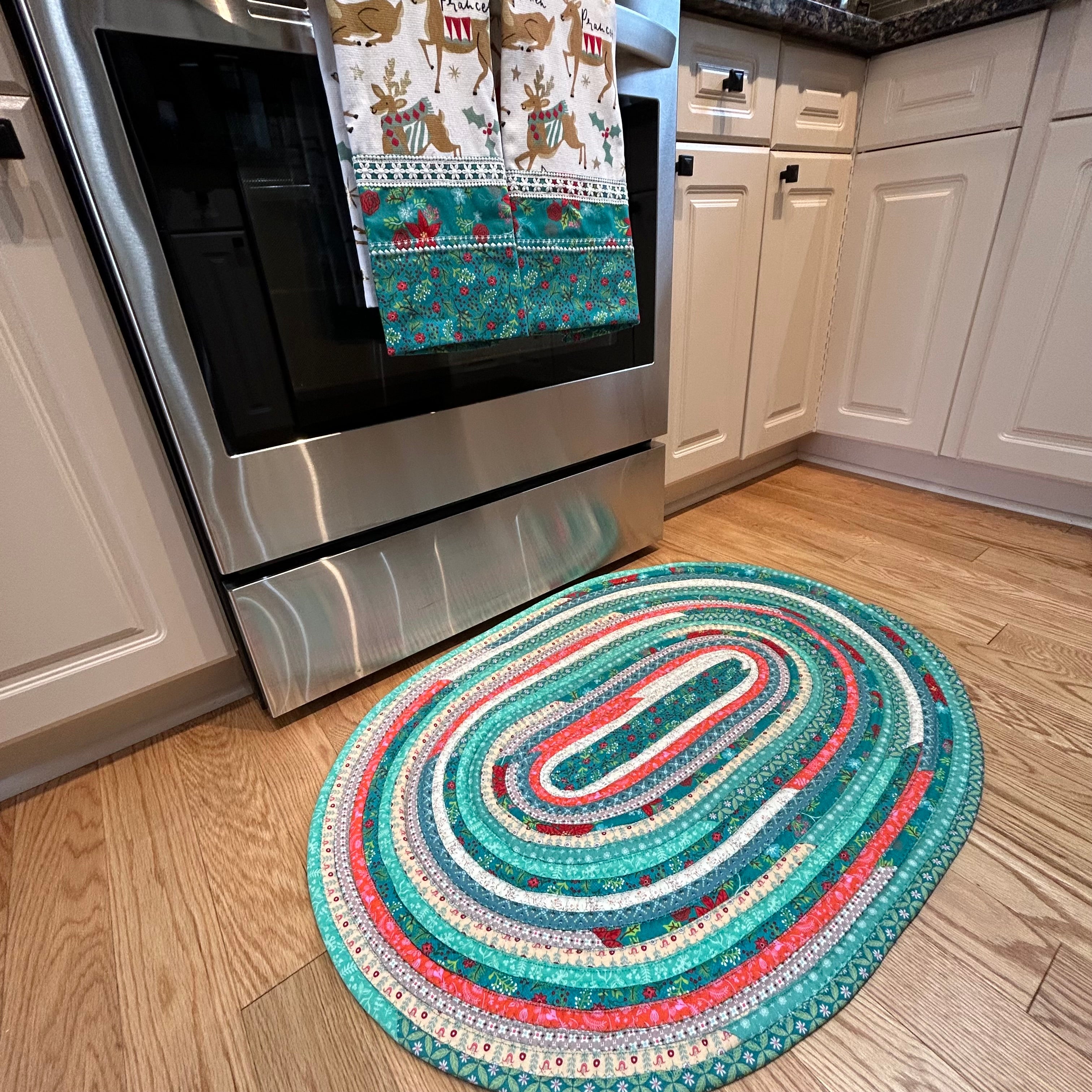 Teal Holiday JellyRoll Cotton Kitchen Rug - Washable and Crafted in Ca ...