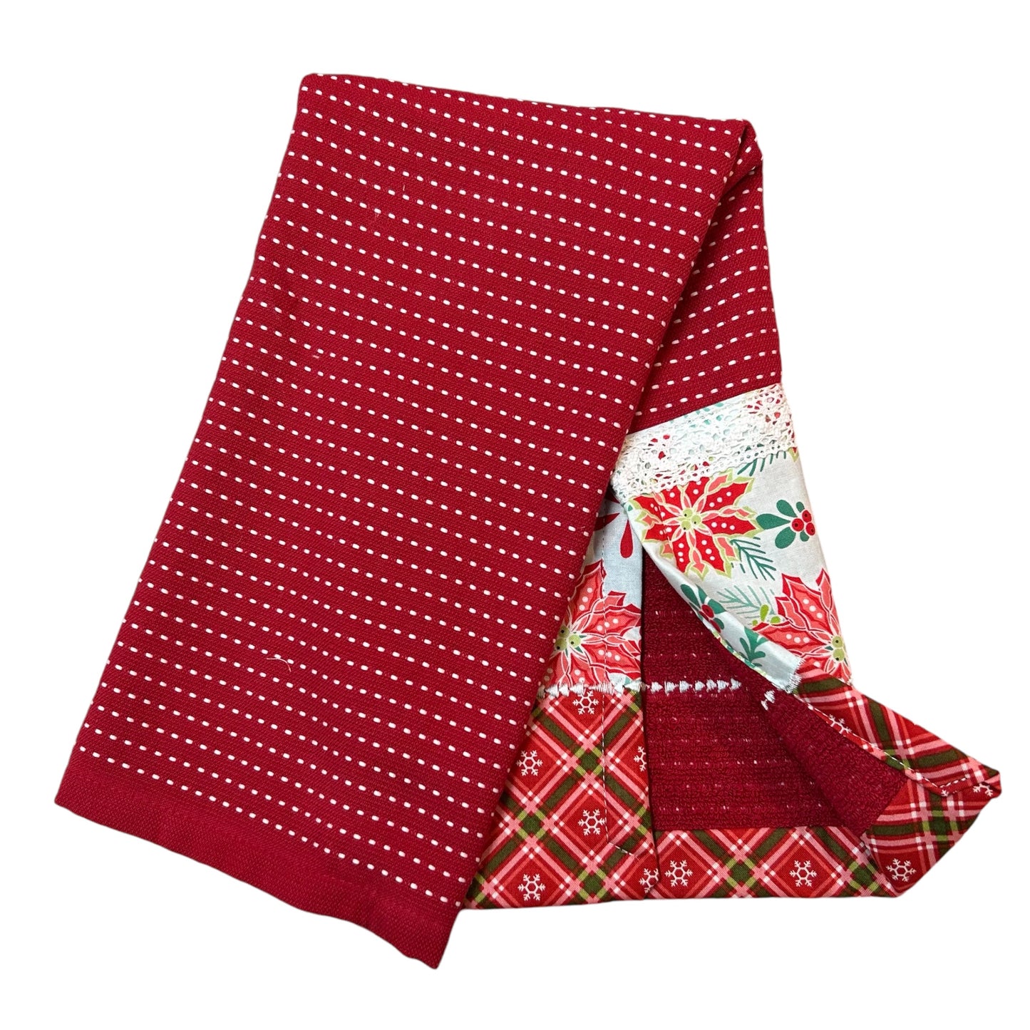 Cute Christmas Poinsettia Print Tea Towel