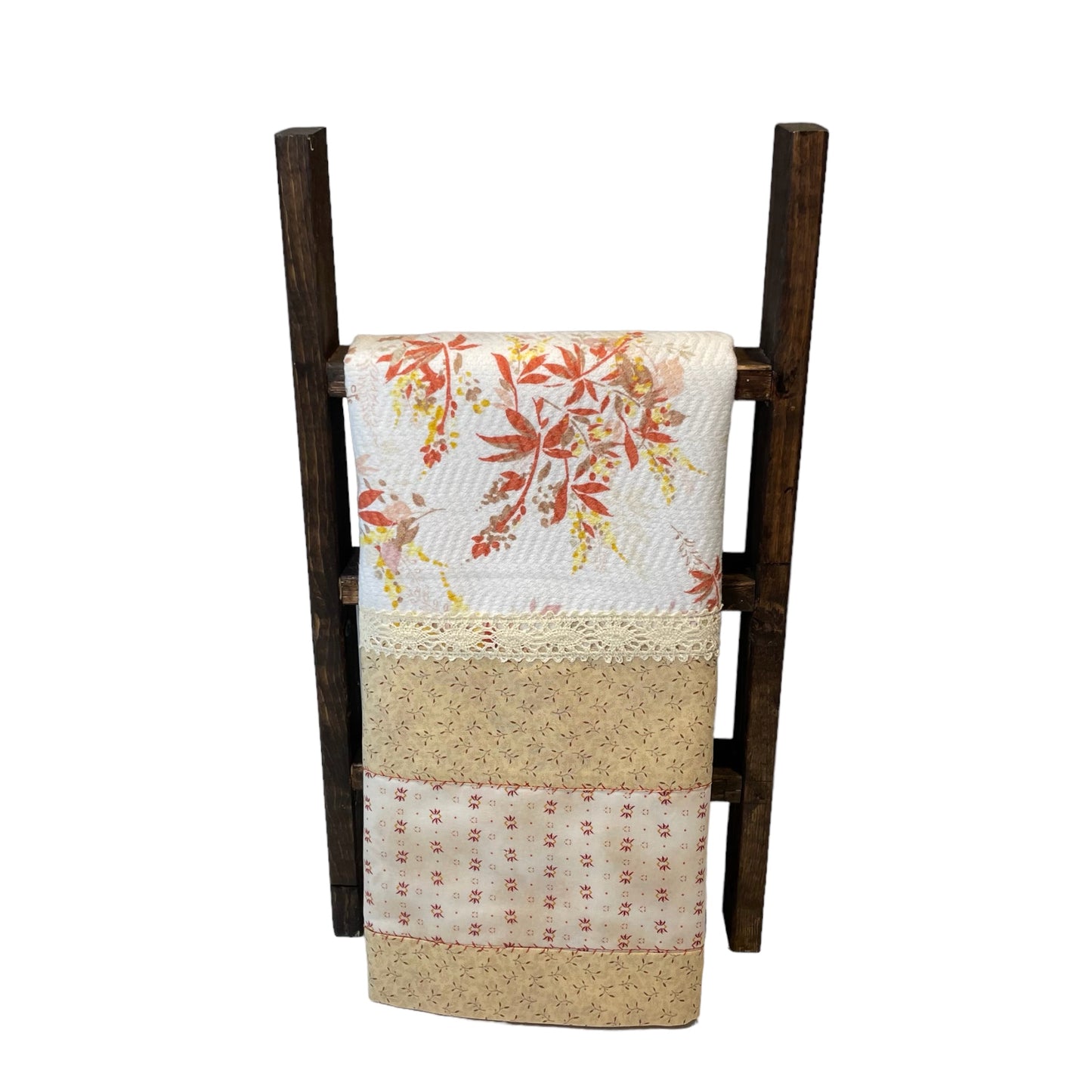 Handcrafted Orange and White Floral Kitchen Towel with Quilting Cotton Detail