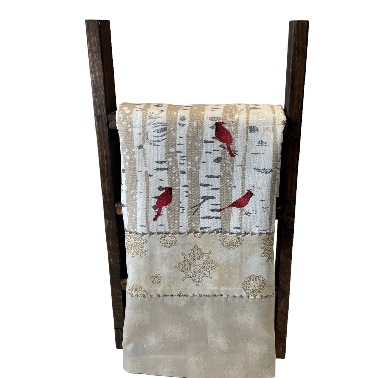 Handcrafted Red Cardinal Christmas Dish Towel with Quilt Cotton Accents