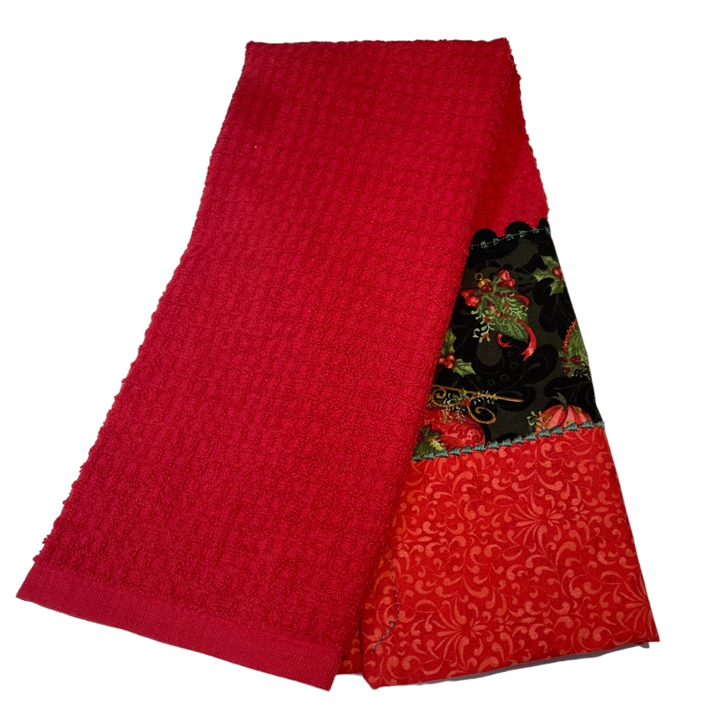 Red Christmas Dish Towel With Christmas Stockings