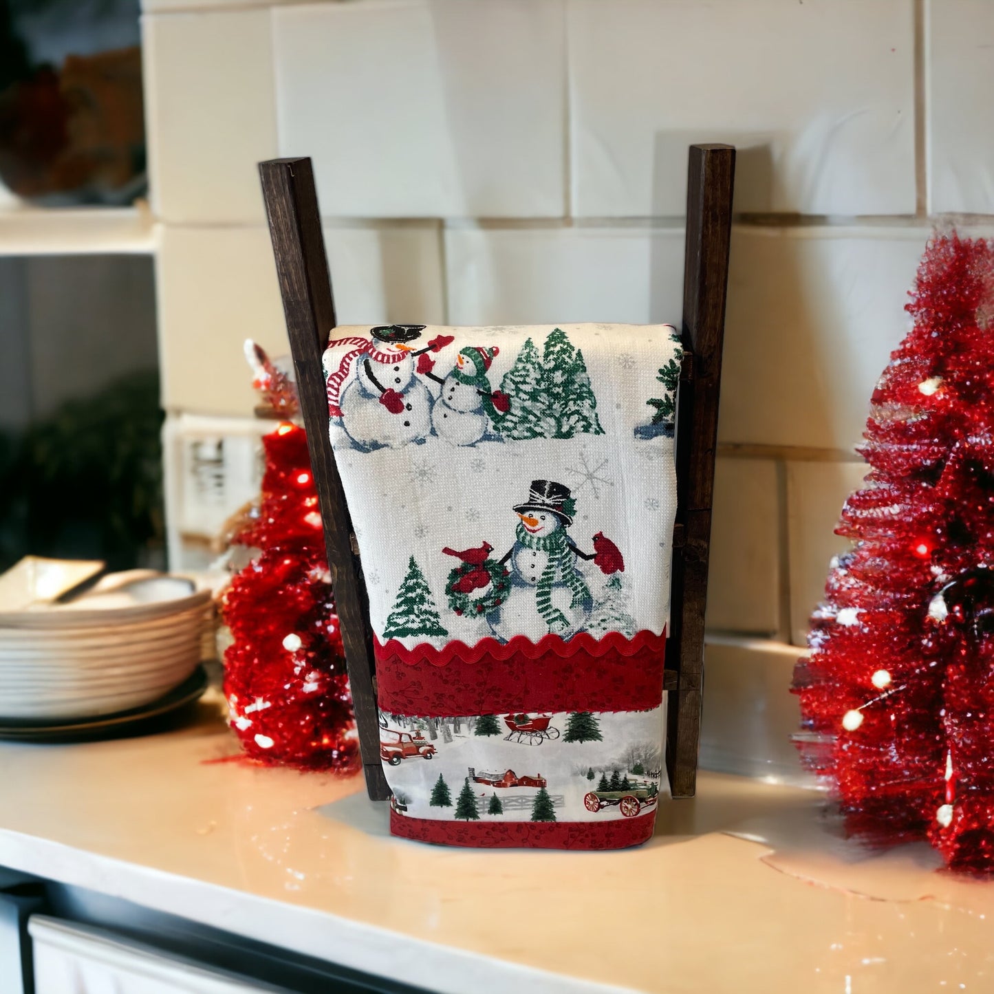Snowman Kitchen Dish Towel With Handcrafted Details