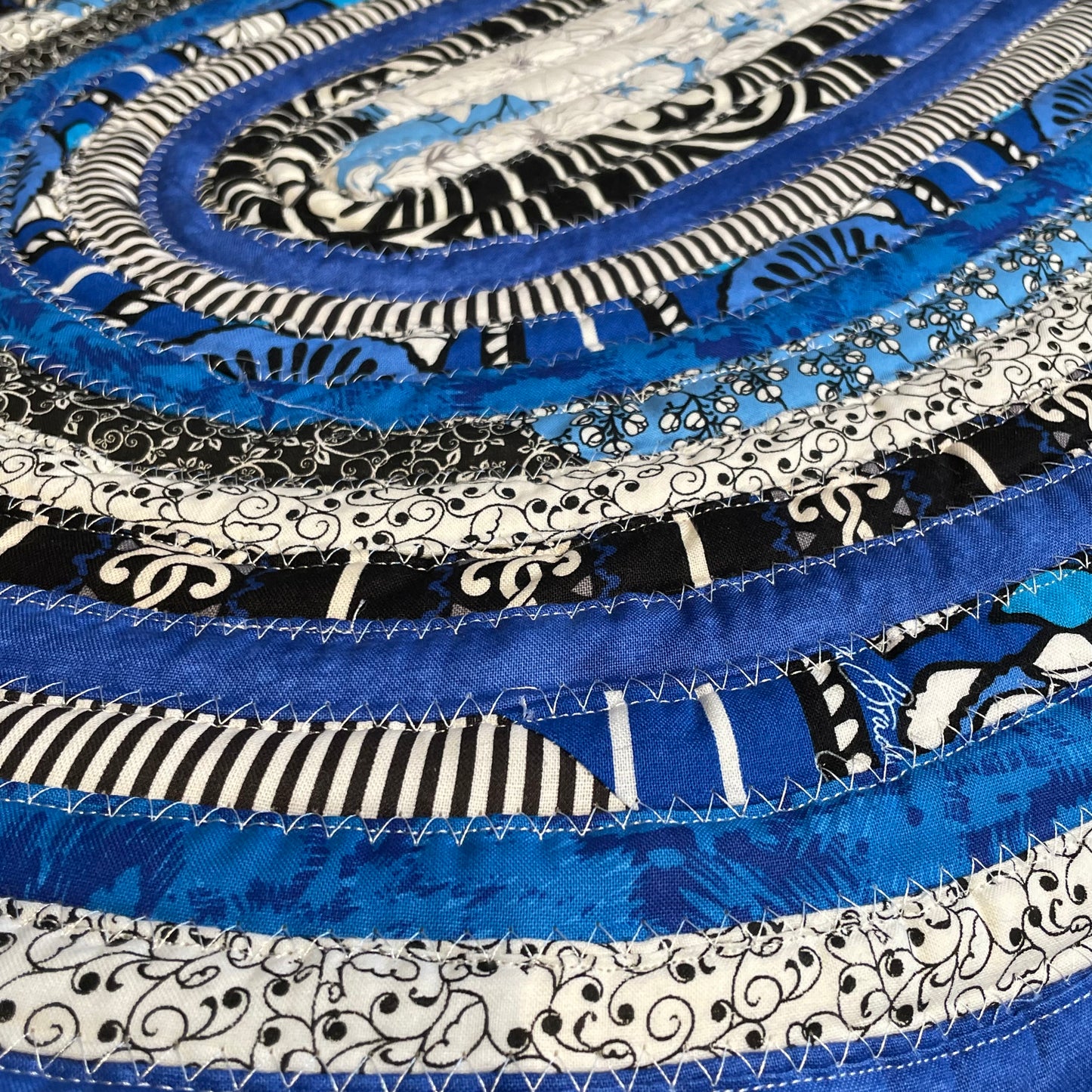 Black and Blue Kitchen Sink Rug or Bathmat, Washable Cotton Rug Handmade