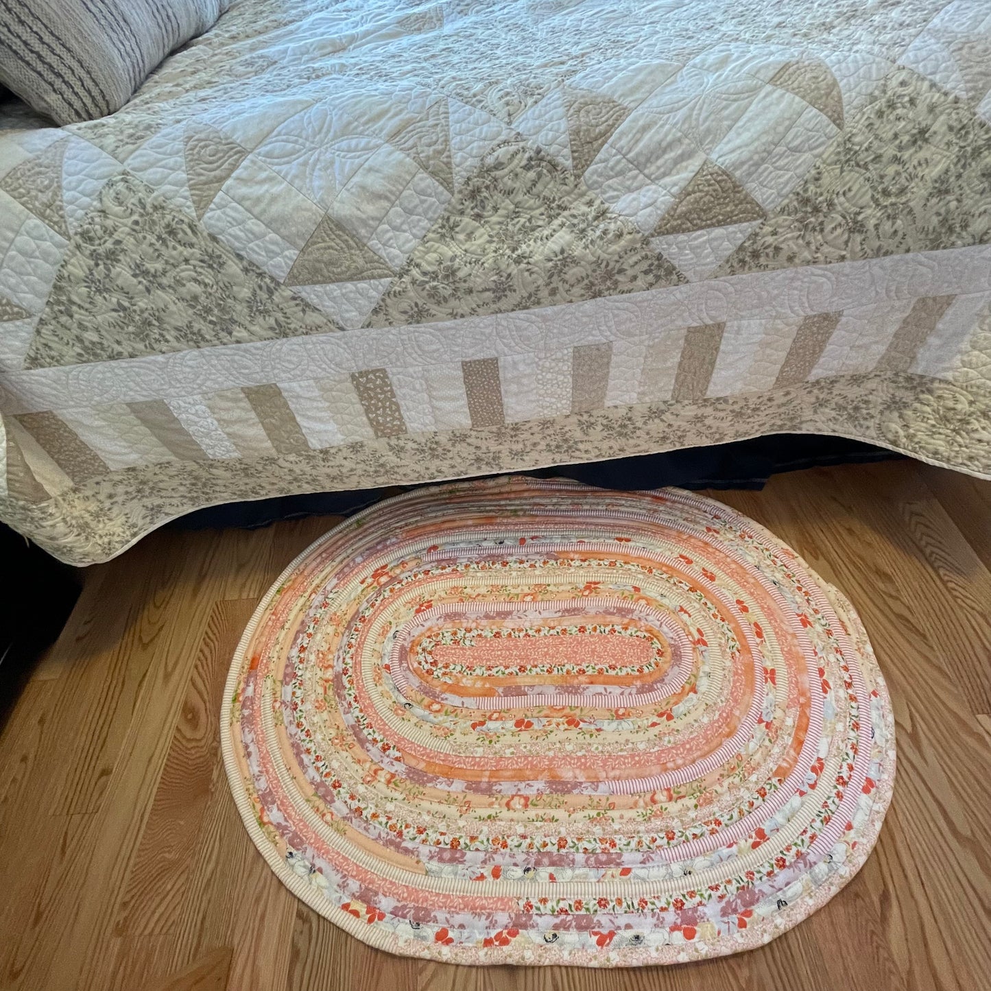 Handmade Modern Farmhouse Kitchen Accent Rug - Washable Cotton Peach and Cream Rug For Kitchen, Bed or Bathroom