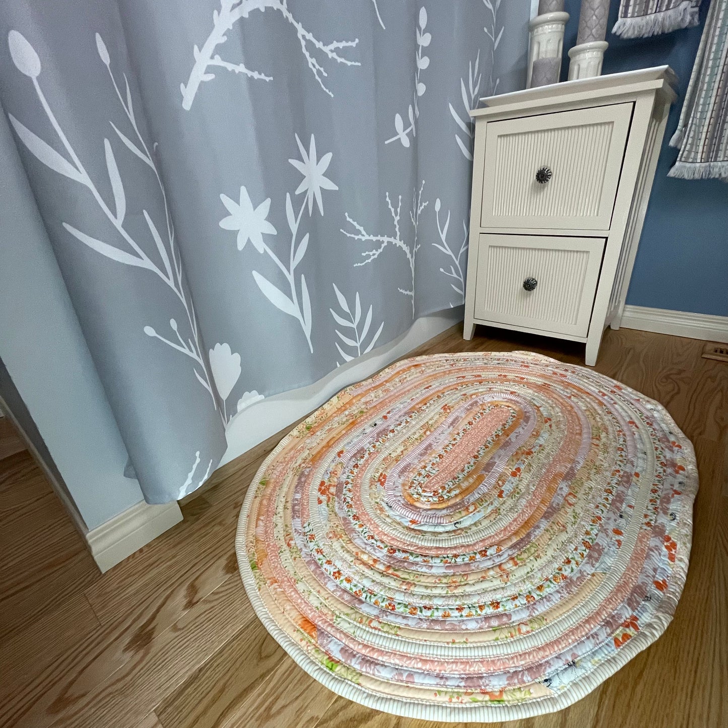 Handmade Modern Farmhouse Kitchen Accent Rug - Washable Cotton Peach and Cream Rug For Kitchen, Bed or Bathroom