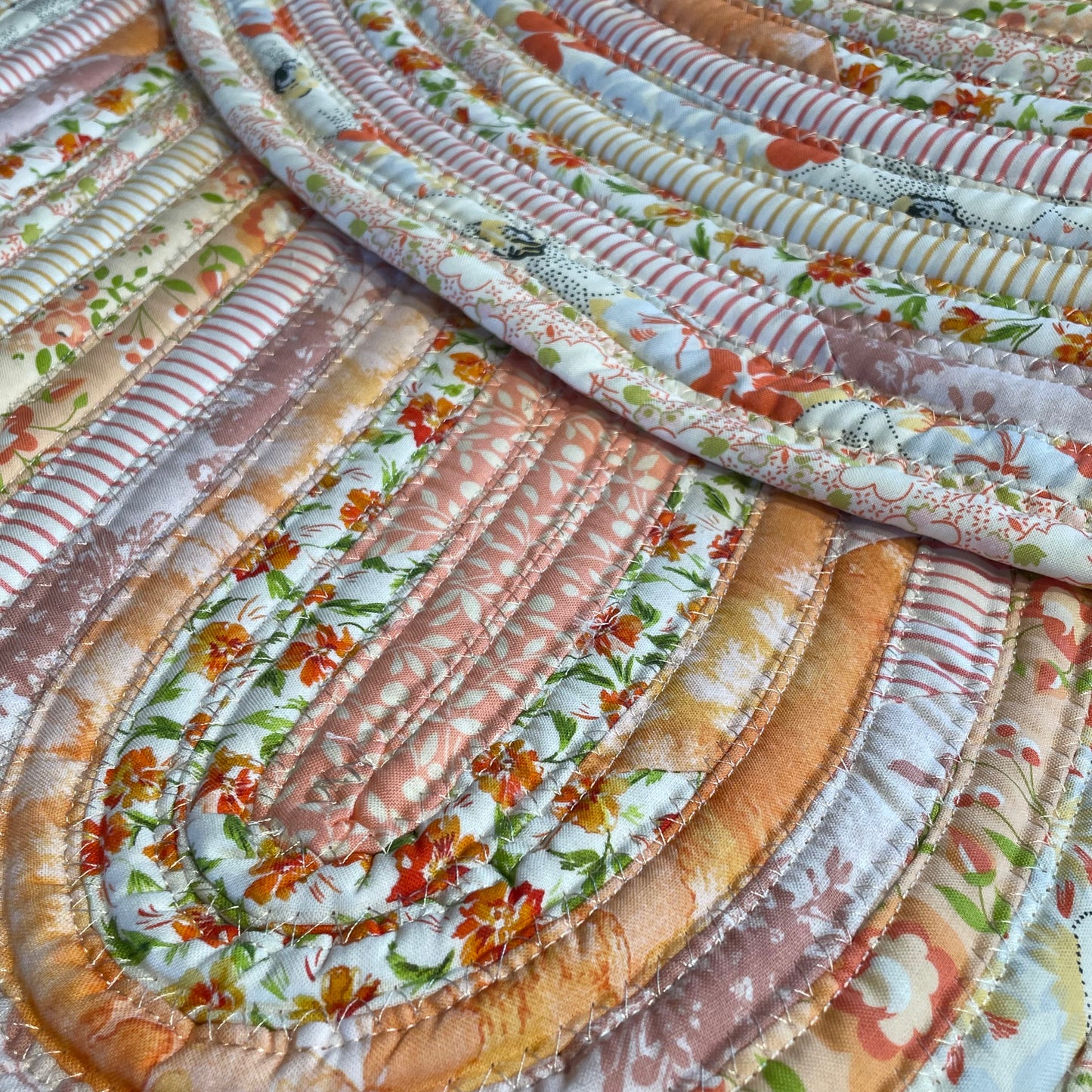 Handmade Modern Farmhouse Kitchen Accent Rug - Washable Cotton Peach and Cream Rug For Kitchen, Bed or Bathroom