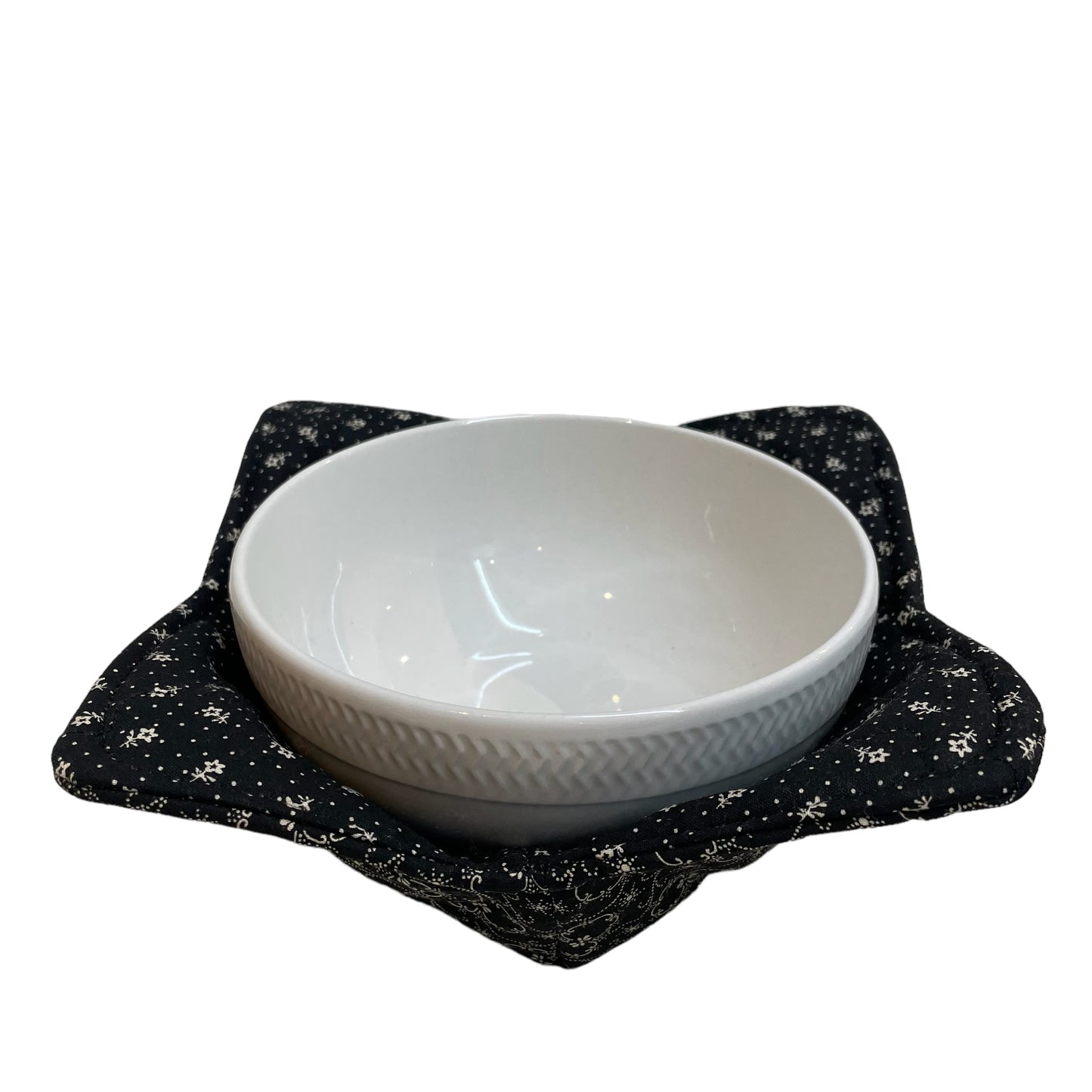 Black and Cream Floral Print Microwave Soup Bowl Cozy