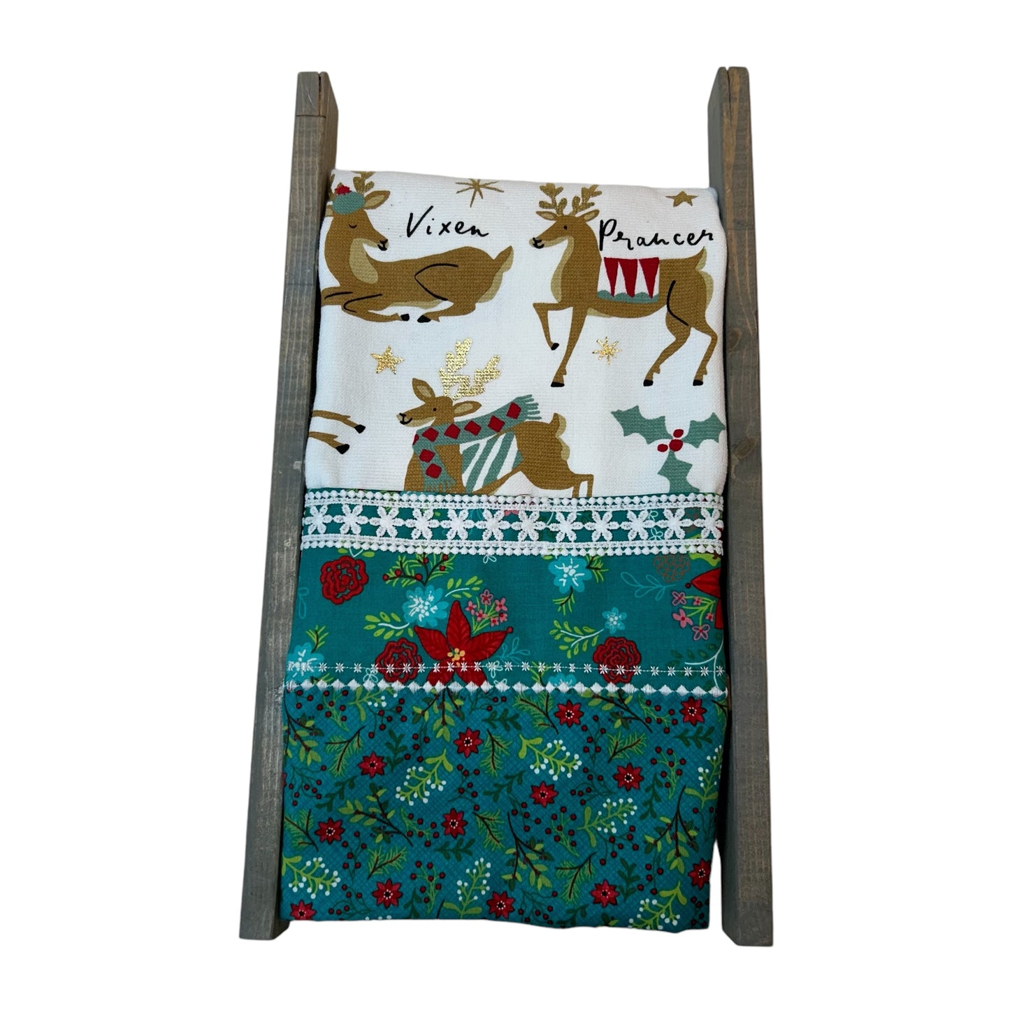 Enchanting Reindeer Christmas Dish Towel with Quilt Cotton Accents