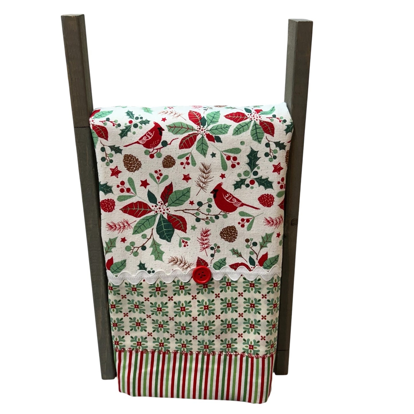 Christmas Cardinal Dish Towel With Ric Rac Trim