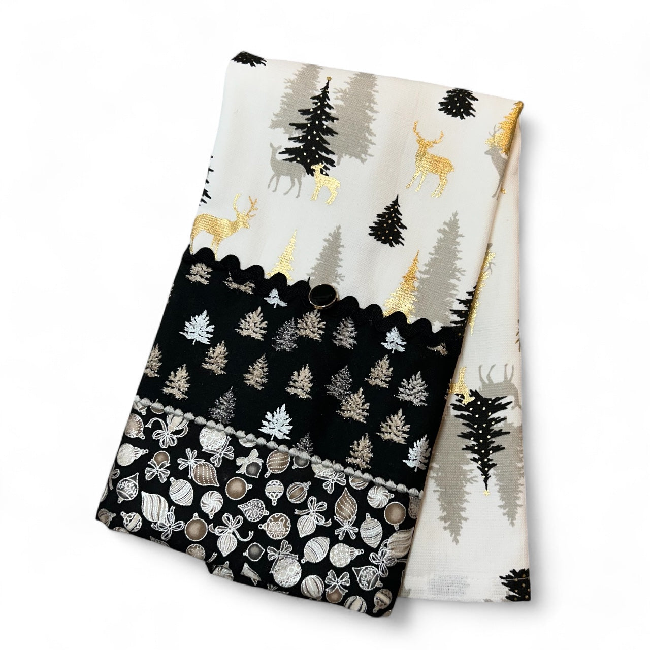 Black and Gold Reindeer Christmas Dish Towel