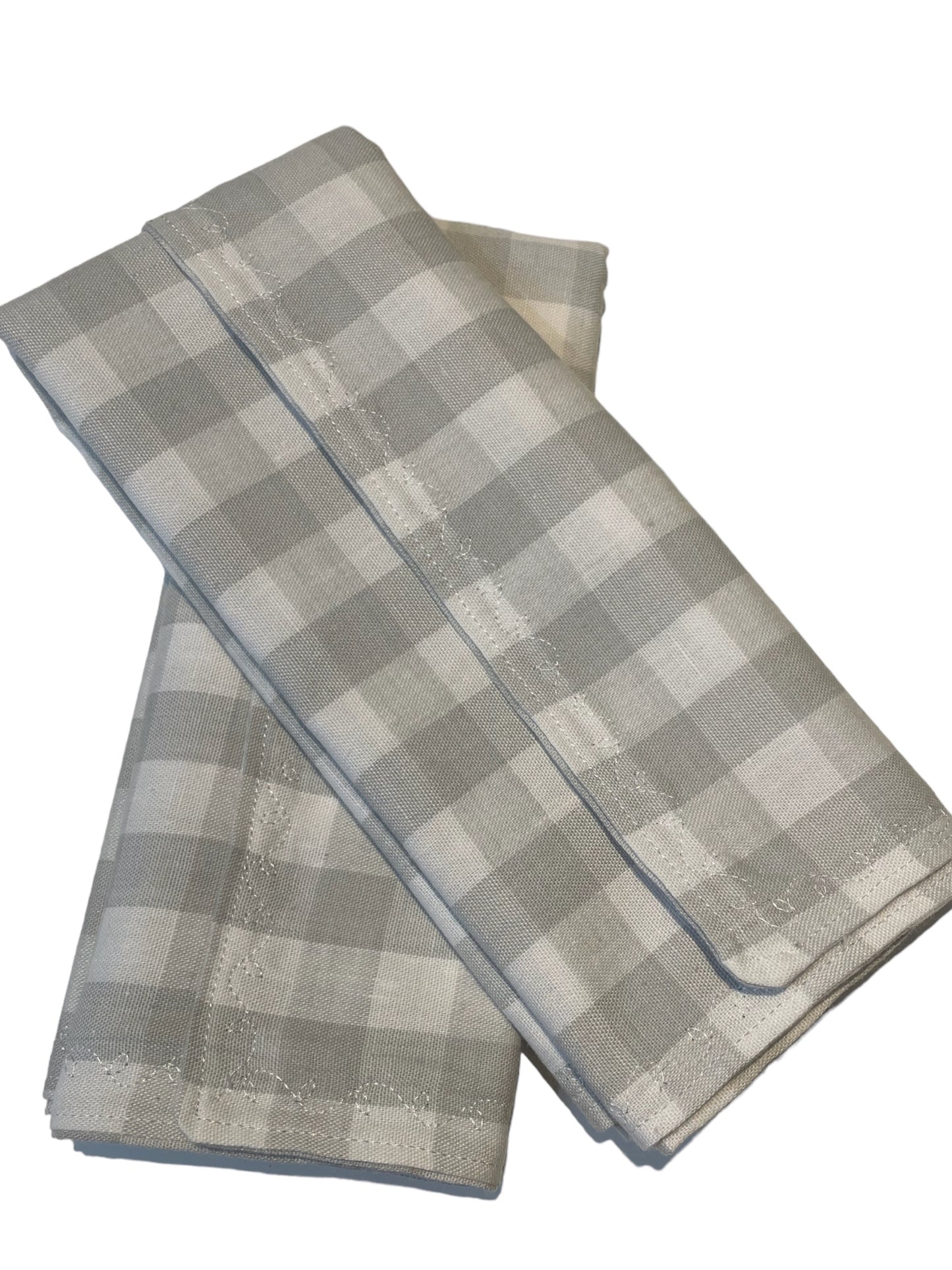 Embroidered Dinner Napkins Grey and White Checked Two Layer Luxury Dining Table Napkins