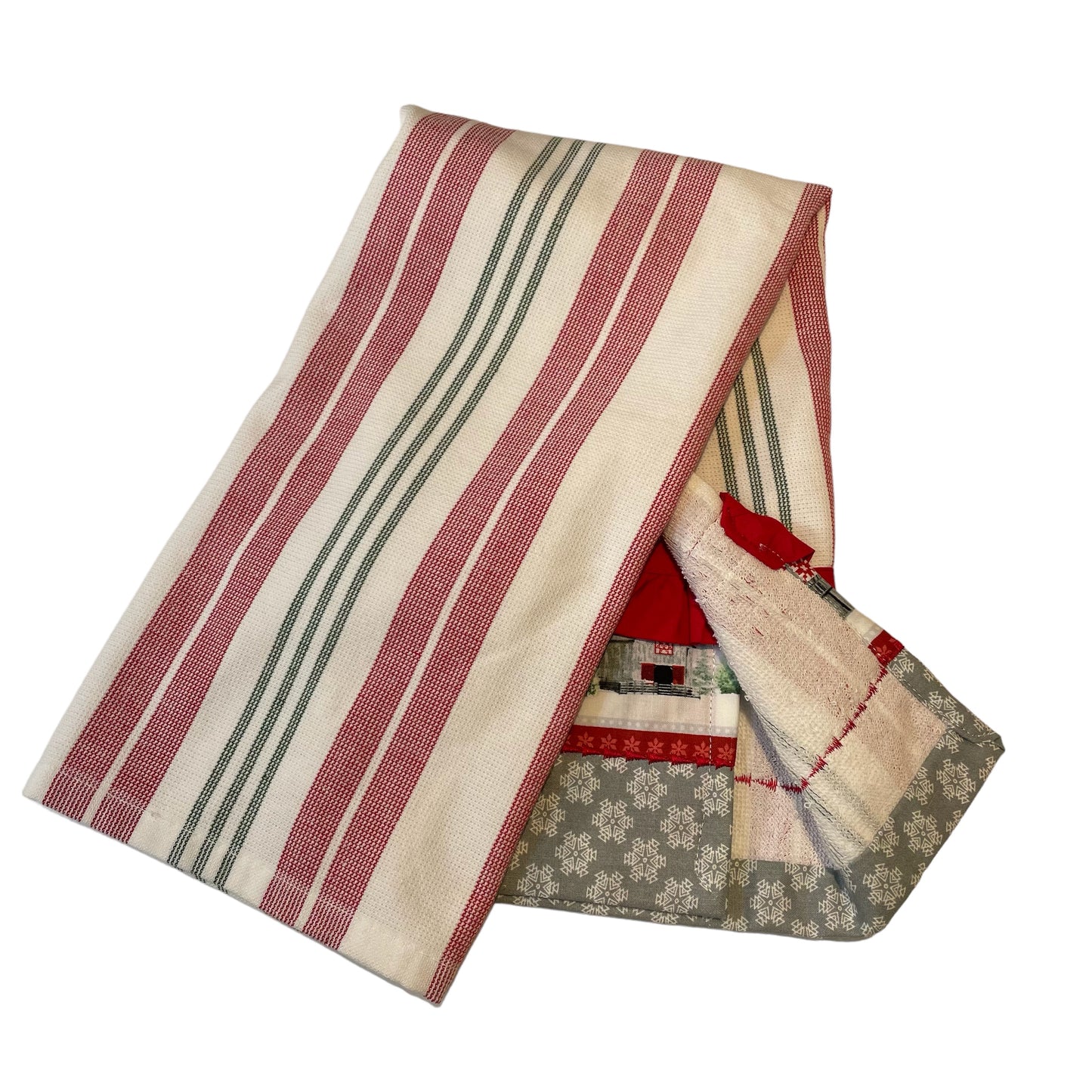 Country Kitchen Dish Towel, Red White and Green Christmas Kitchen Towel