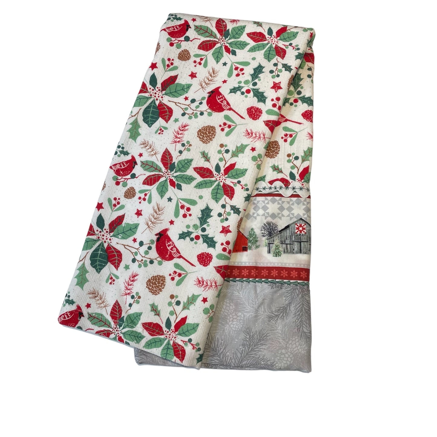 Christmas Dish Towel with Cardinals And RicRac Trim