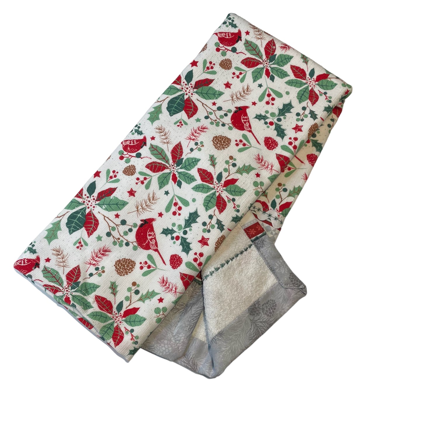 Christmas Dish Towel with Cardinals And RicRac Trim