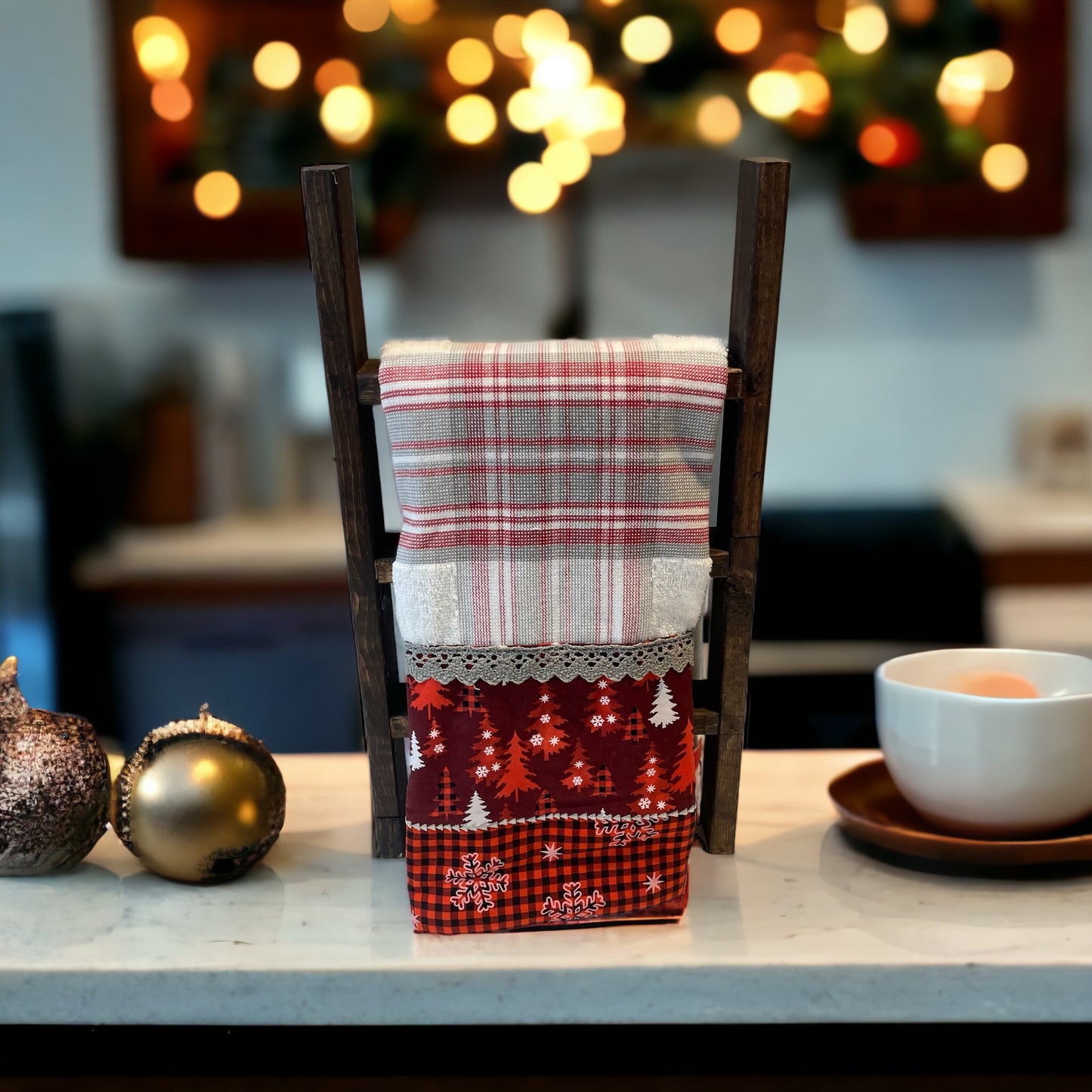 Red and White Christmas Kitchen Tea Towel