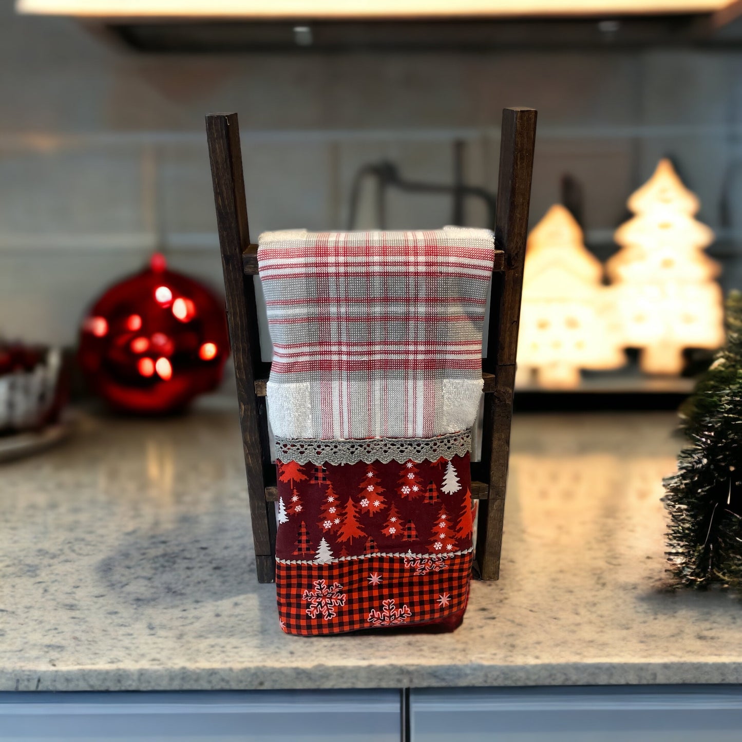 Red and White Christmas Kitchen Tea Towel