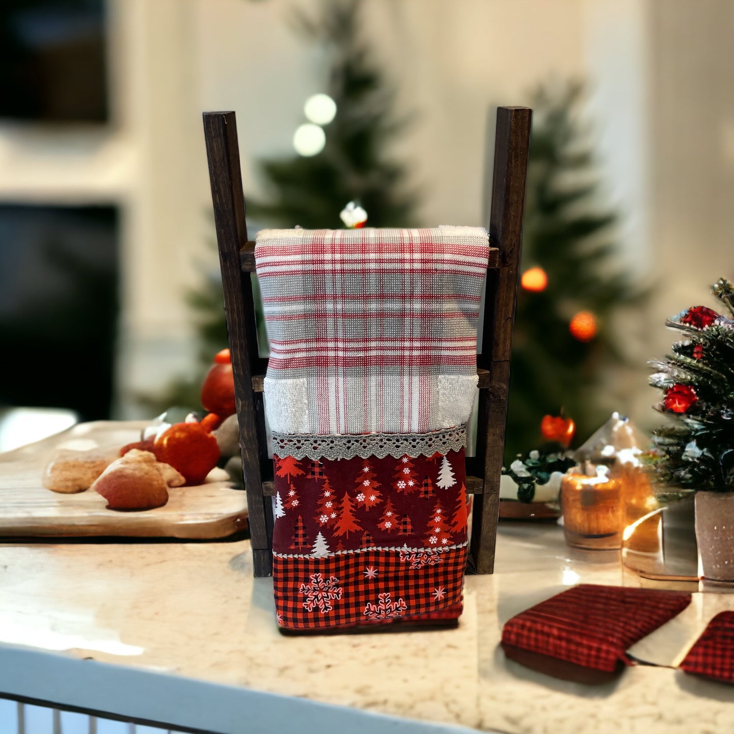 Red and White Christmas Kitchen Tea Towel