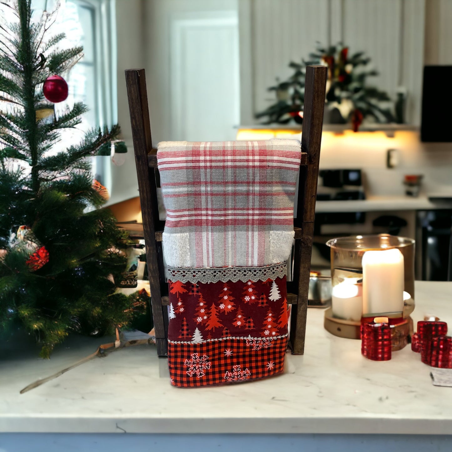 Red and White Christmas Kitchen Tea Towel