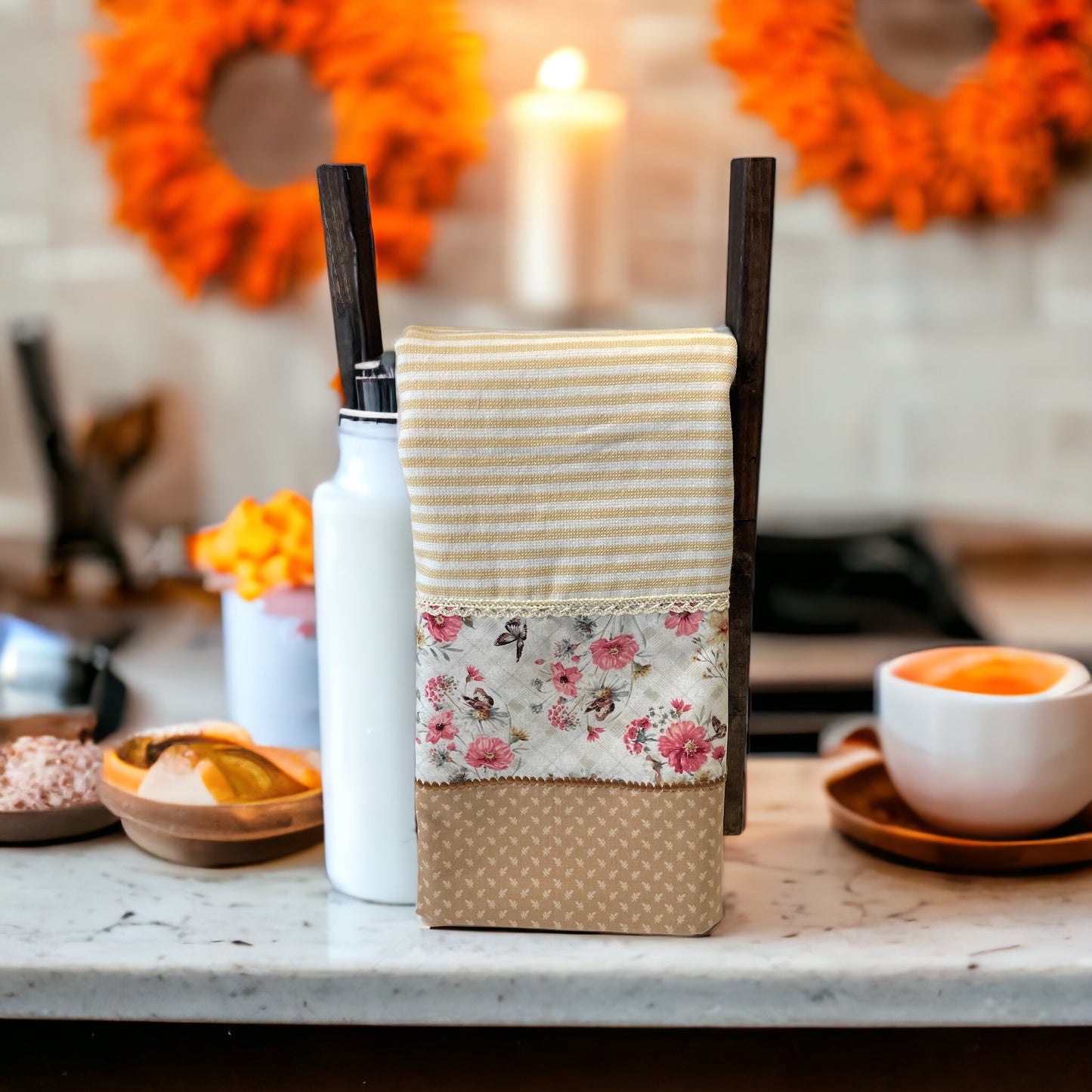 Cream and Pink Floral Kitchen Dish Towels