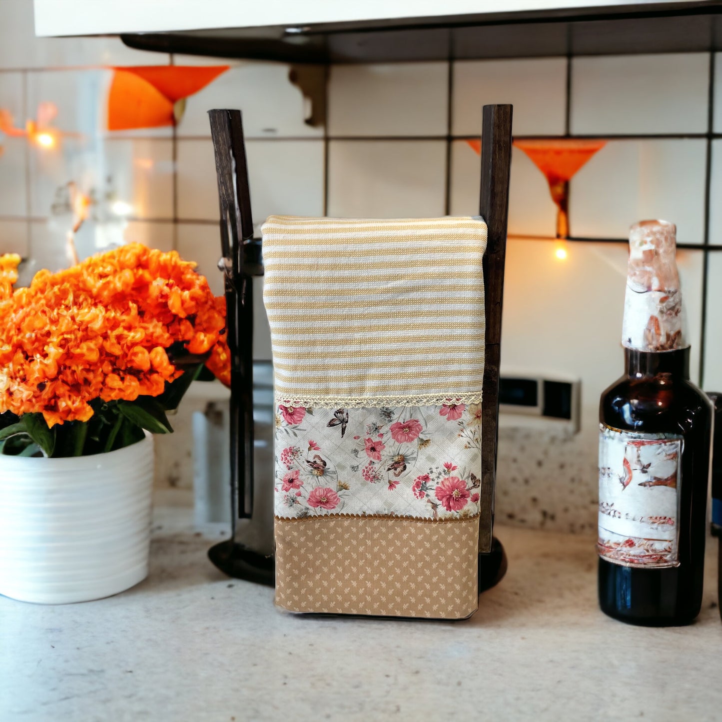 Cream and Pink Floral Kitchen Dish Towels