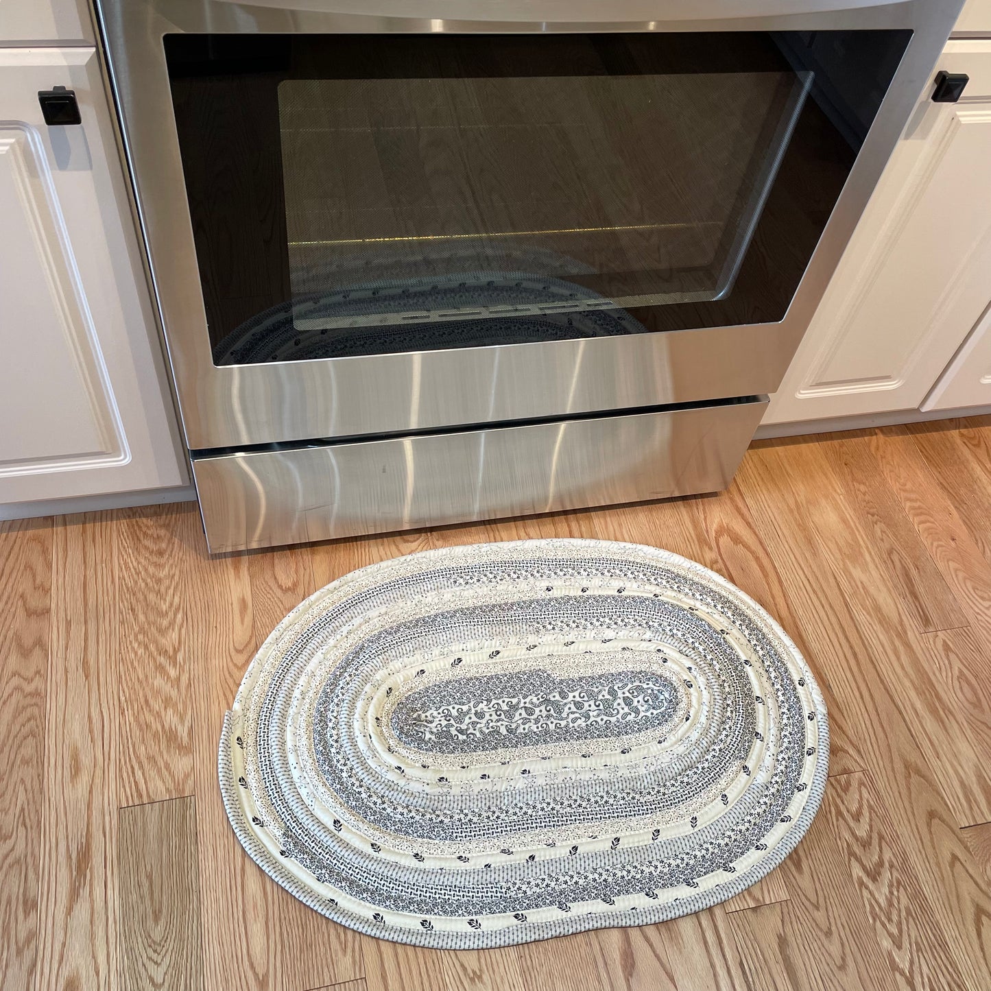One-of-a-Kind Beige and Black Modern Farmhouse Accent Rug - Handmade in Canada