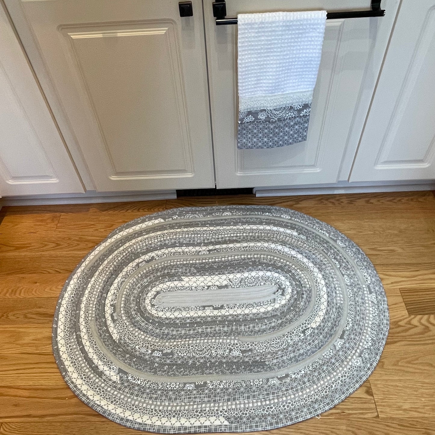 Farmhouse Chic Grey & White Handmade Kitchen Accent Rug