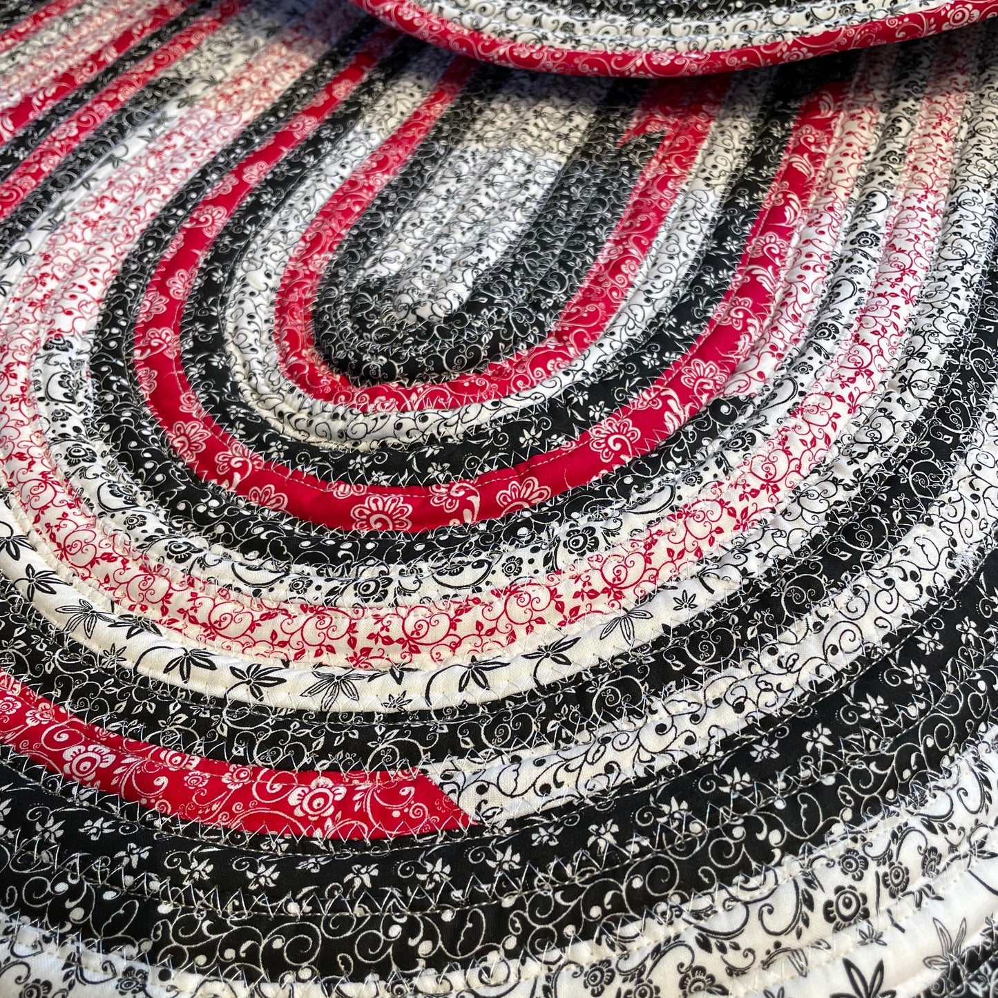 Vintage Red, White & Black Washable Cotton Farmhouse Kitchen JellyRoll Rug - Handmade in Canada