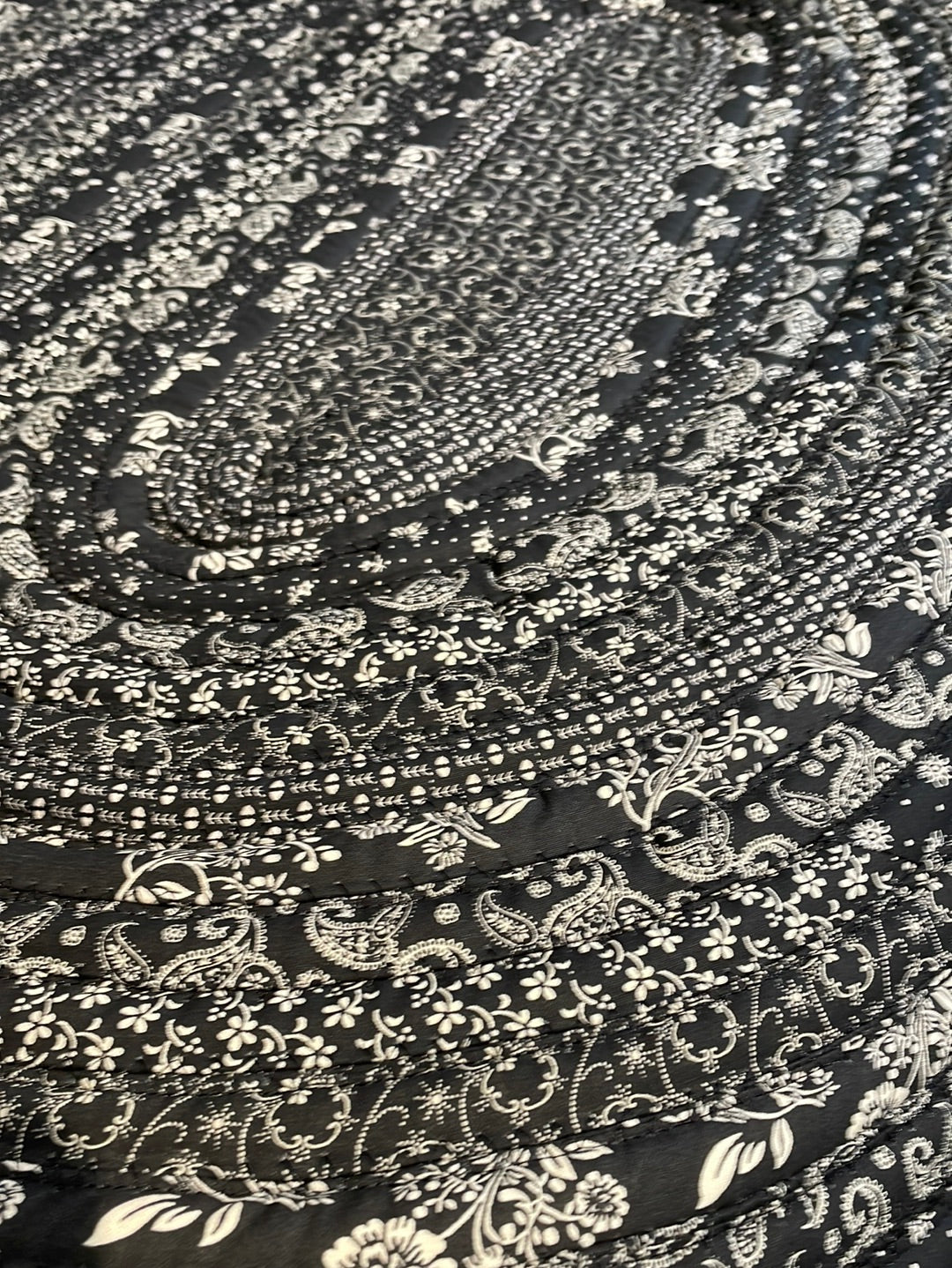Exquisite Cream & Black Floral Kitchen Accent Rug - Handmade with Circa 1800 Fabric