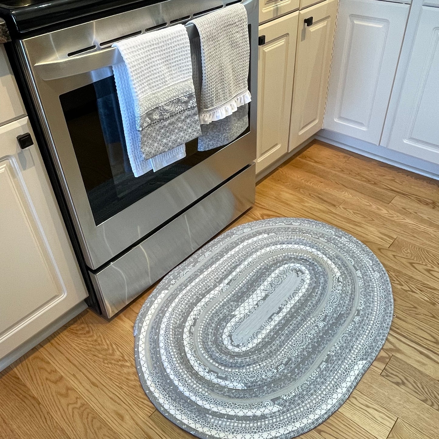 Farmhouse Chic Grey & White Handmade Kitchen Accent Rug
