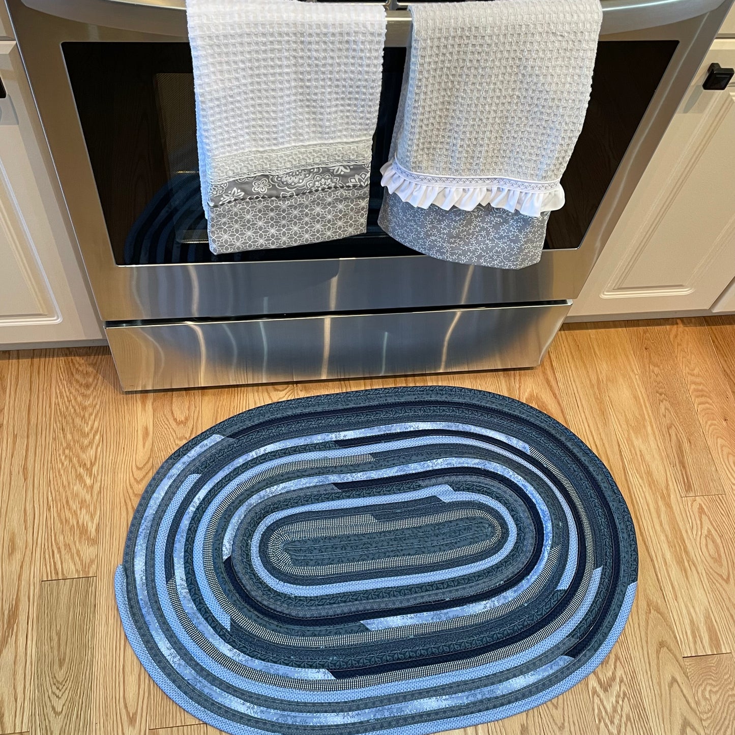 Navy Blue Farmhouse Kitchen Accent Rug - Handmade in Canada, Cotton Fabric, Washable