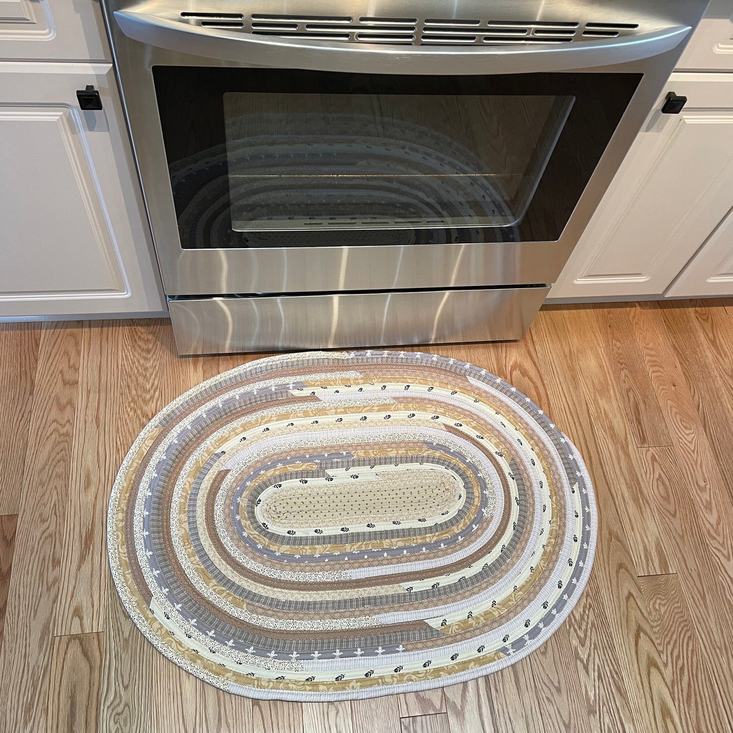 Luxury Cream Floral Handmade Farmhouse JellyRoll Rug - One of a Kind, Washable, Handcrafted in Canada