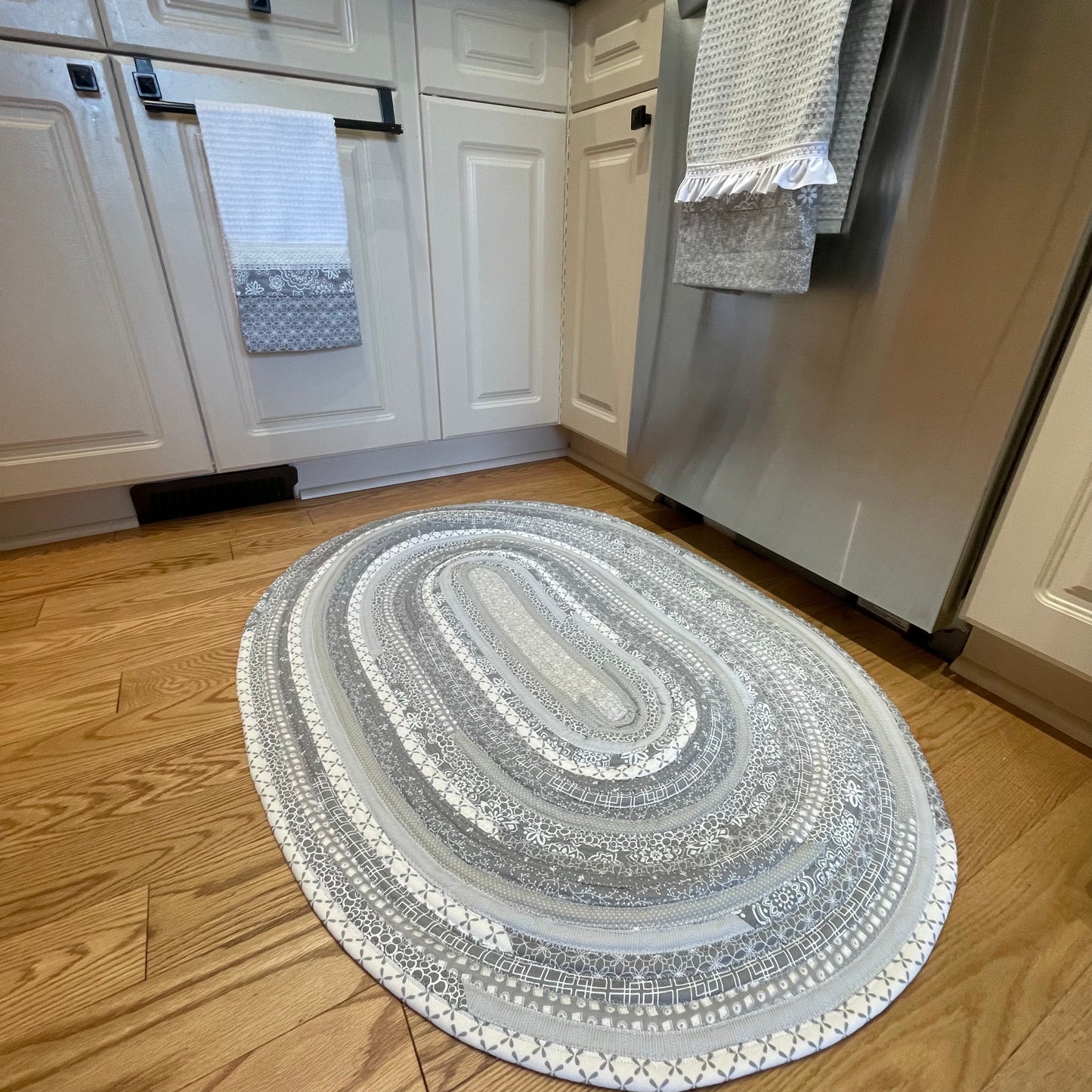 Grey & White Cotton Kitchen Sink Rug - One-of-a-Kind Handmade Farmhouse Style