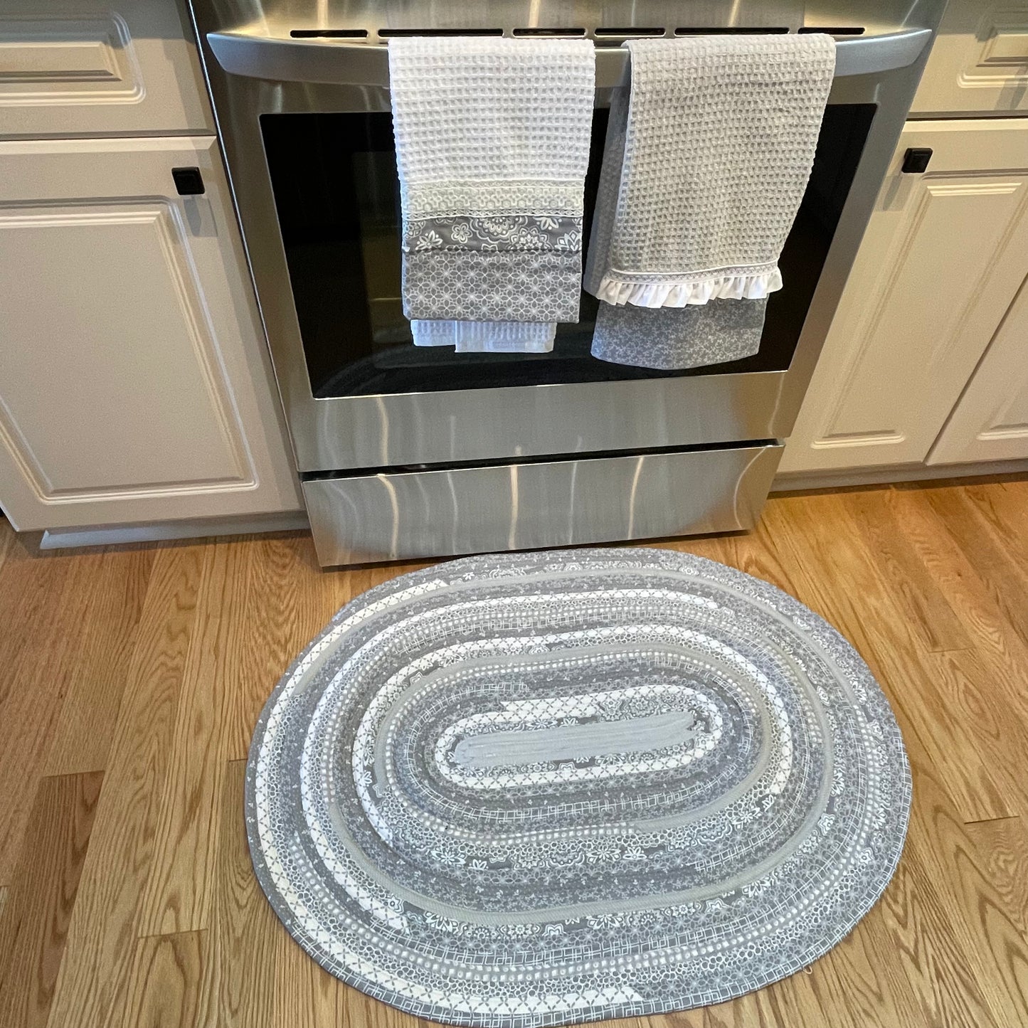 Farmhouse Chic Grey & White Handmade Kitchen Accent Rug